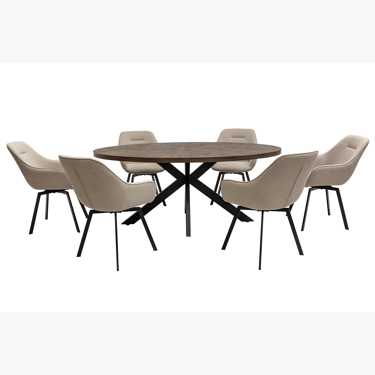 1.8m oval wood veneer table with black x-frame legs