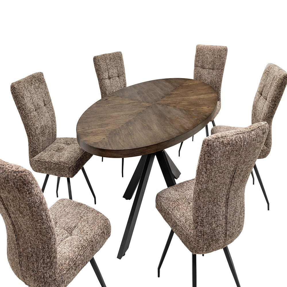 1.8m oval wood veneer table with black x-frame legs