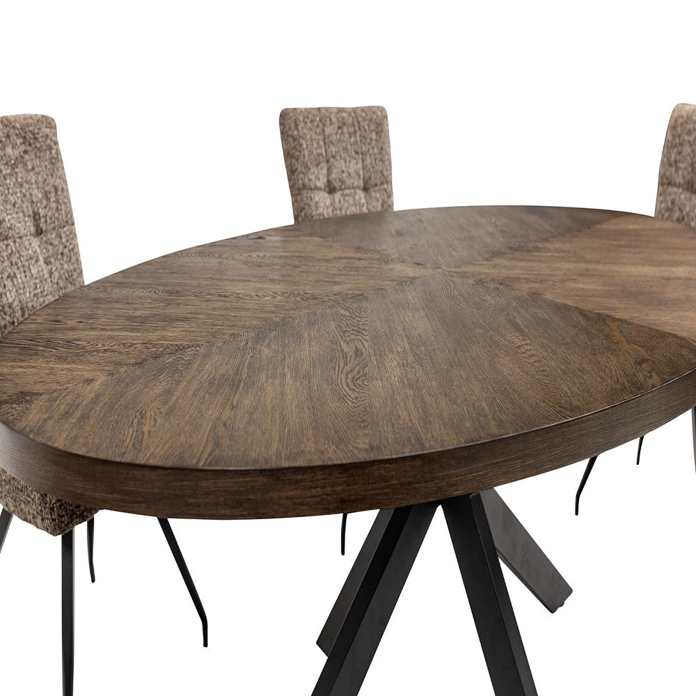 1.8m oval wood veneer table with black x-frame legs