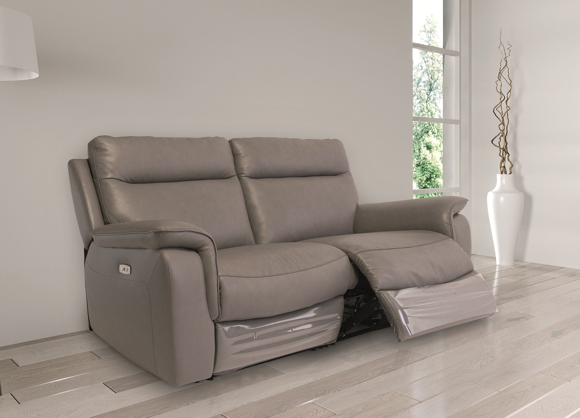Hanna Leather Electric 3 Seater Recliner - Grey