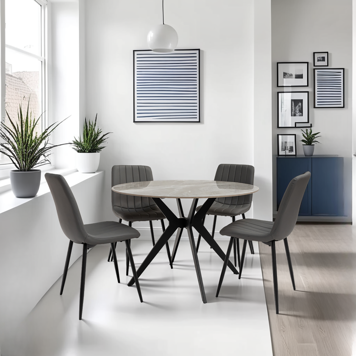 Hayley 4-seater round kitchen table with stone finish