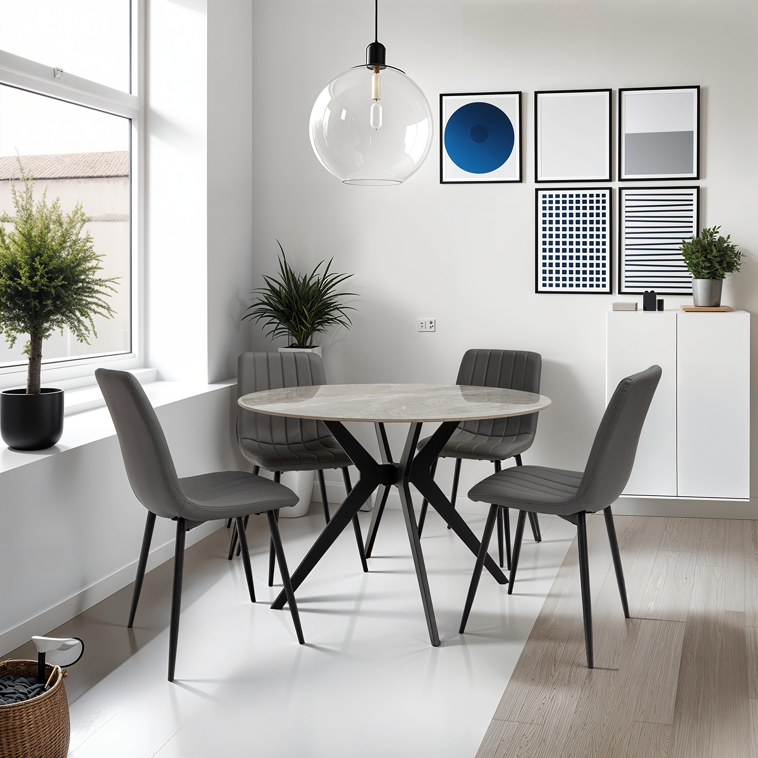 Hayley 4-seater round kitchen table with stone finish