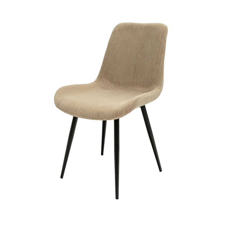 Henry plush fabric dining chairs in stone with black legs