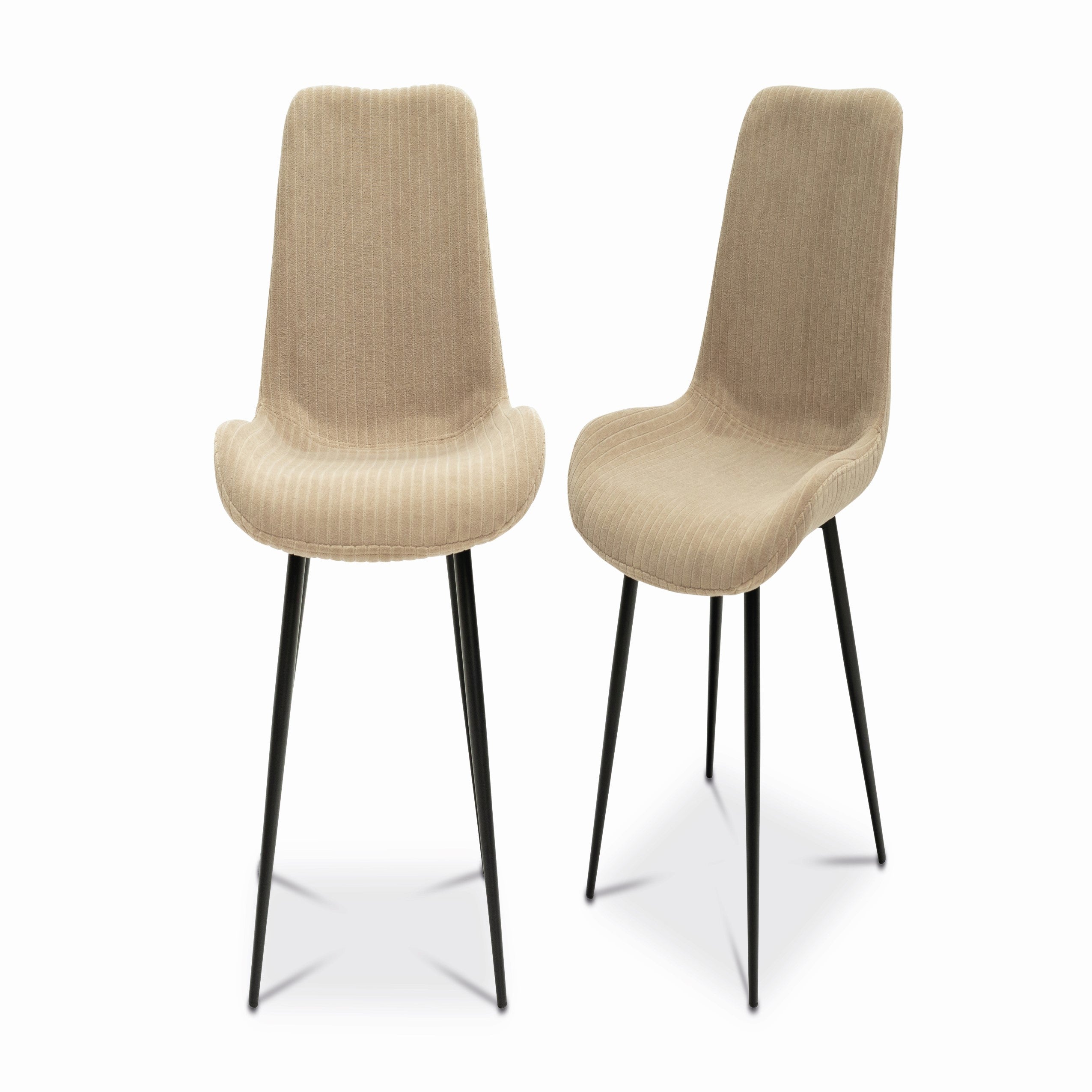 Henry plush fabric dining chairs in stone with black legs