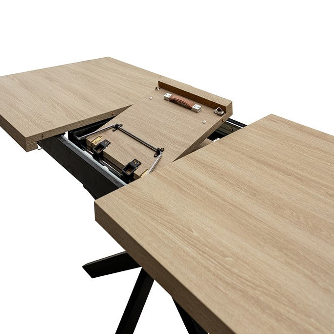 Jude 1.6m extending oak dining table with black X-frame base