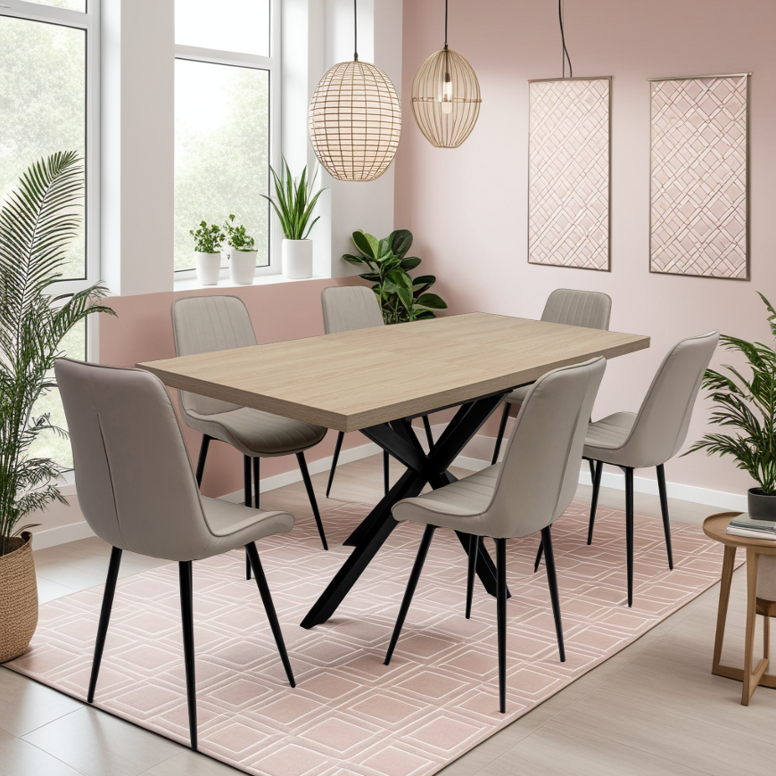 Jude 1.6m extending oak dining table with black X-frame base