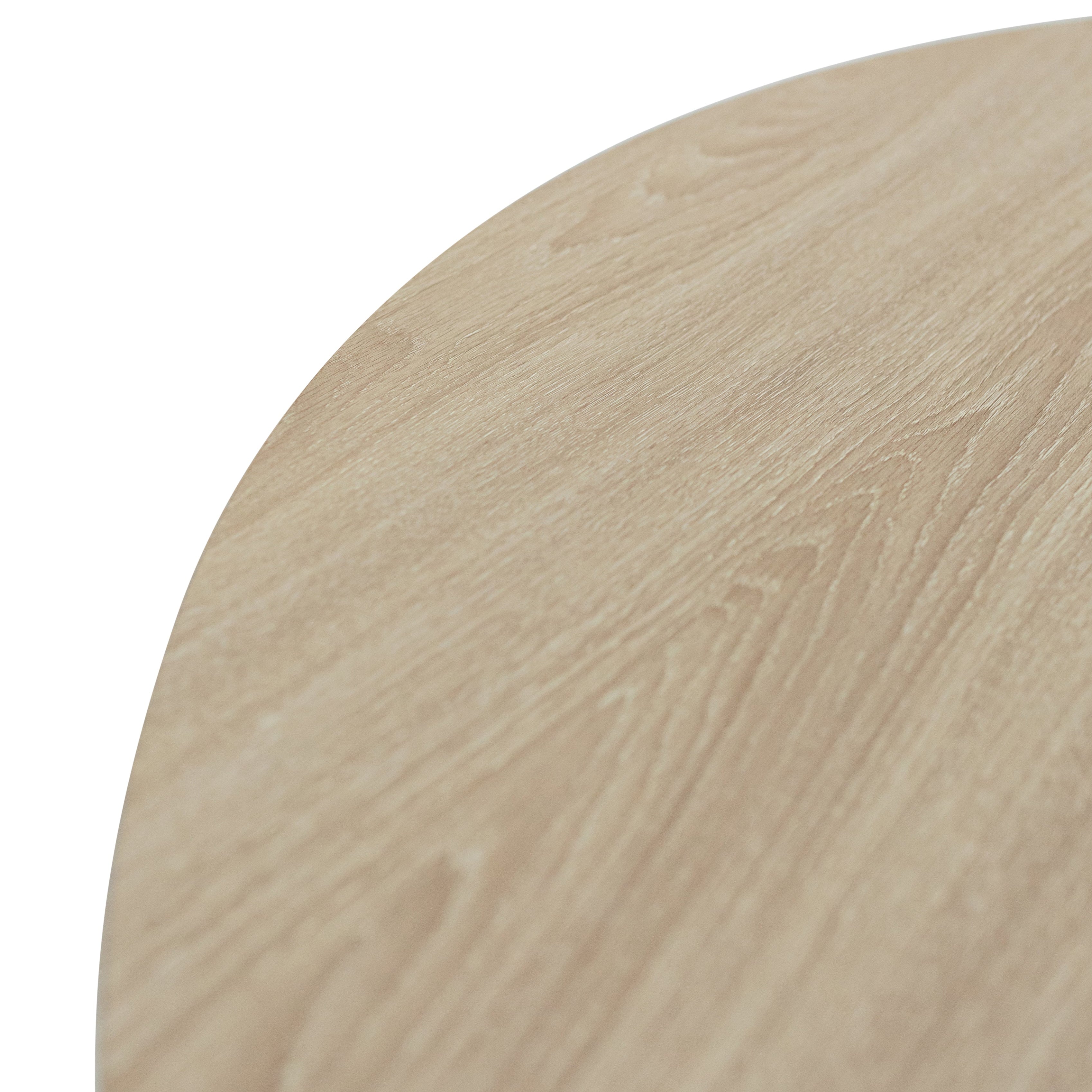 Jude round oak dining table with black X-frame base