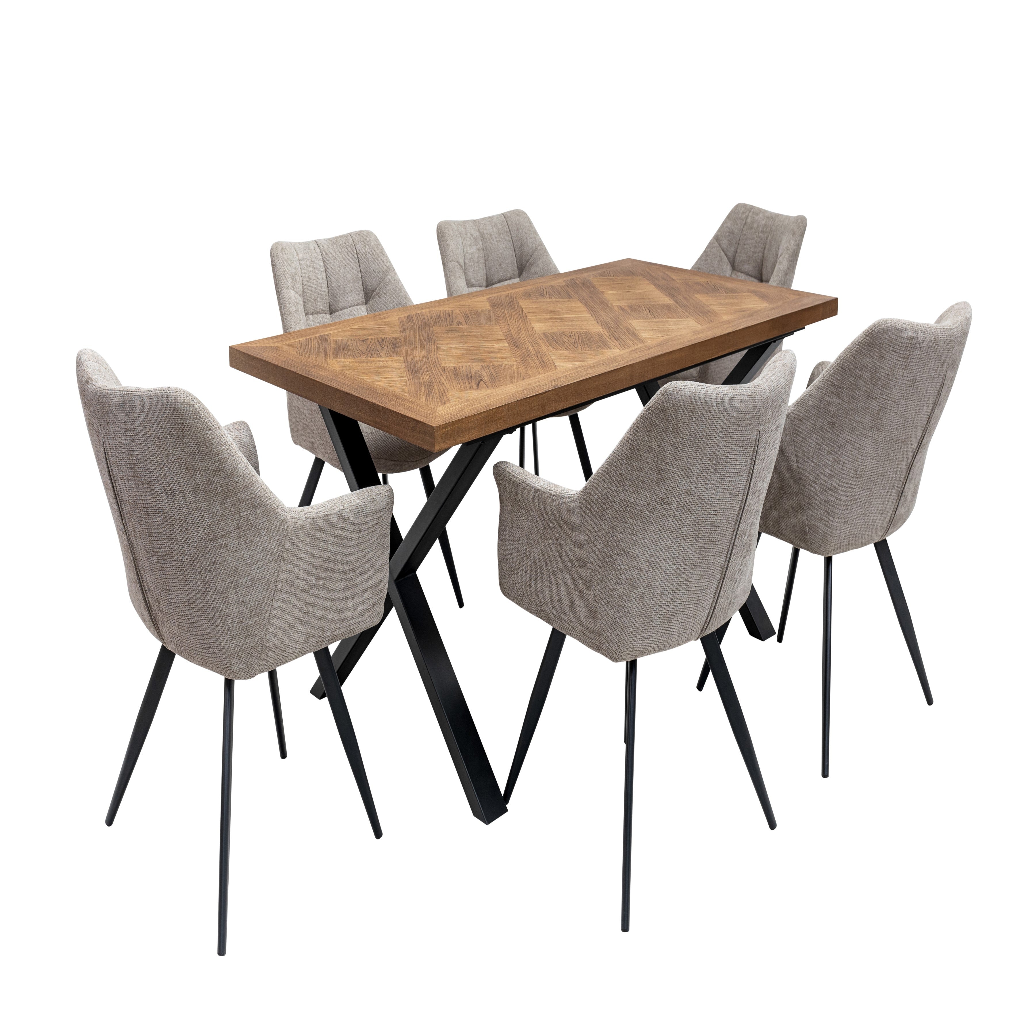 Lana medium elm veneer dining table with Chantilly pattern top