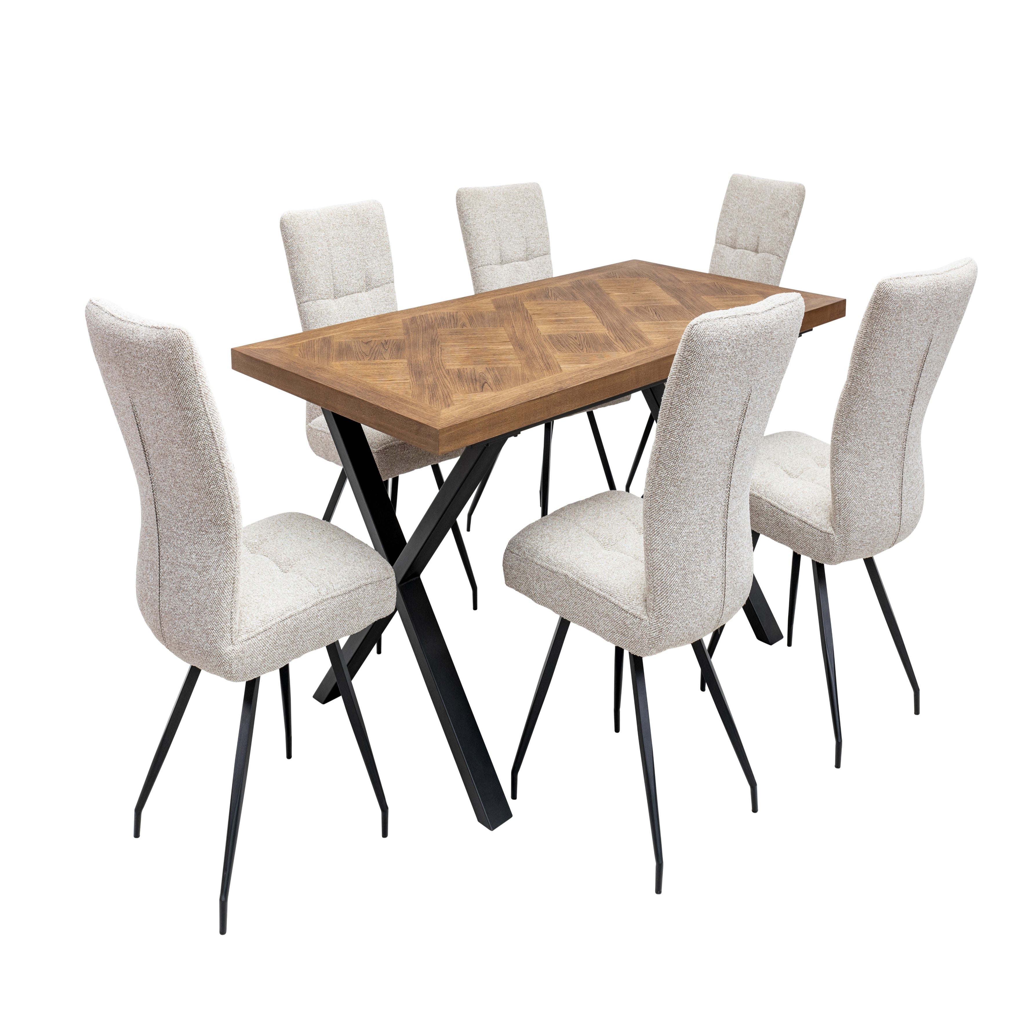 Lana medium elm veneer dining table with Chantilly pattern top