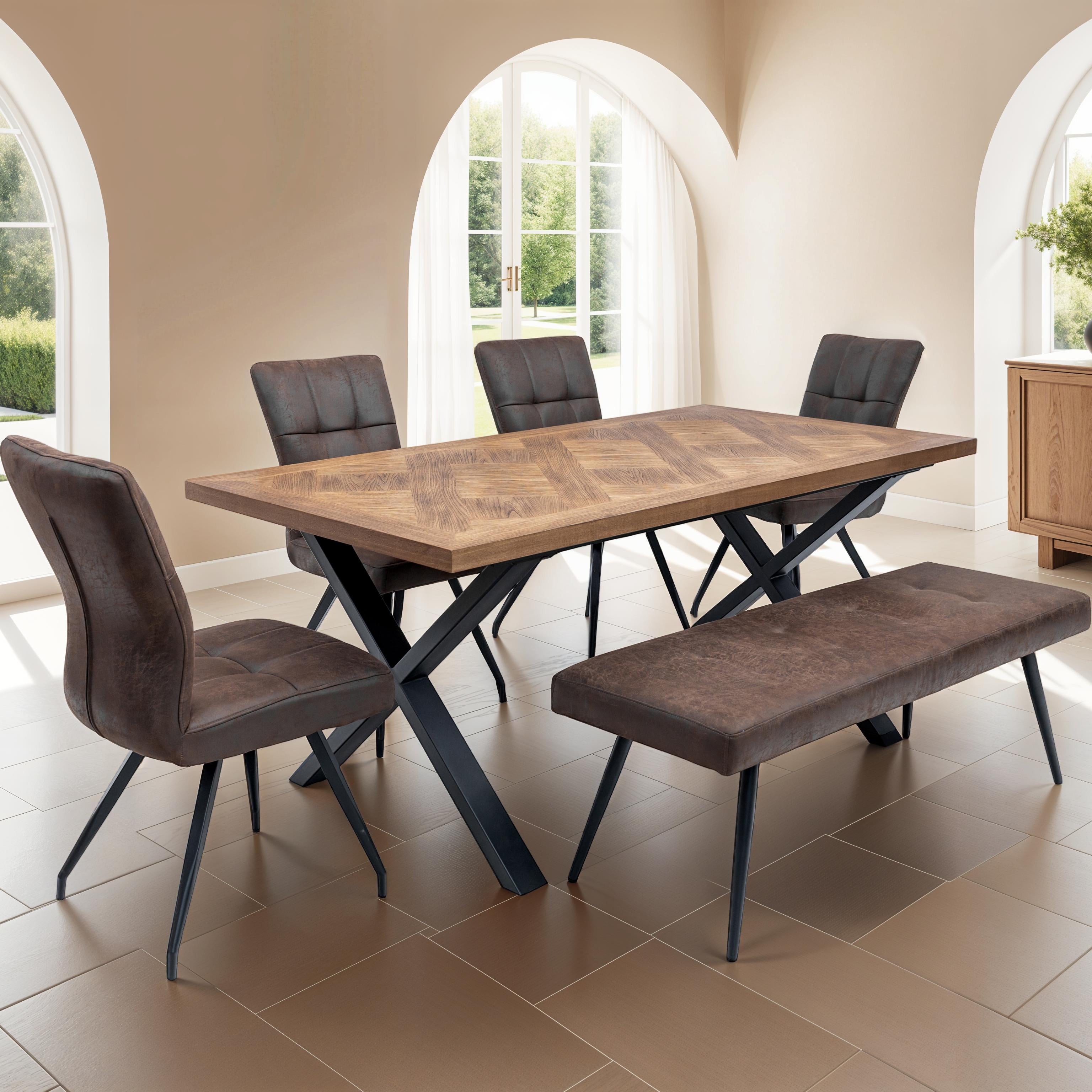 Lana medium elm veneer dining table with Chantilly pattern top