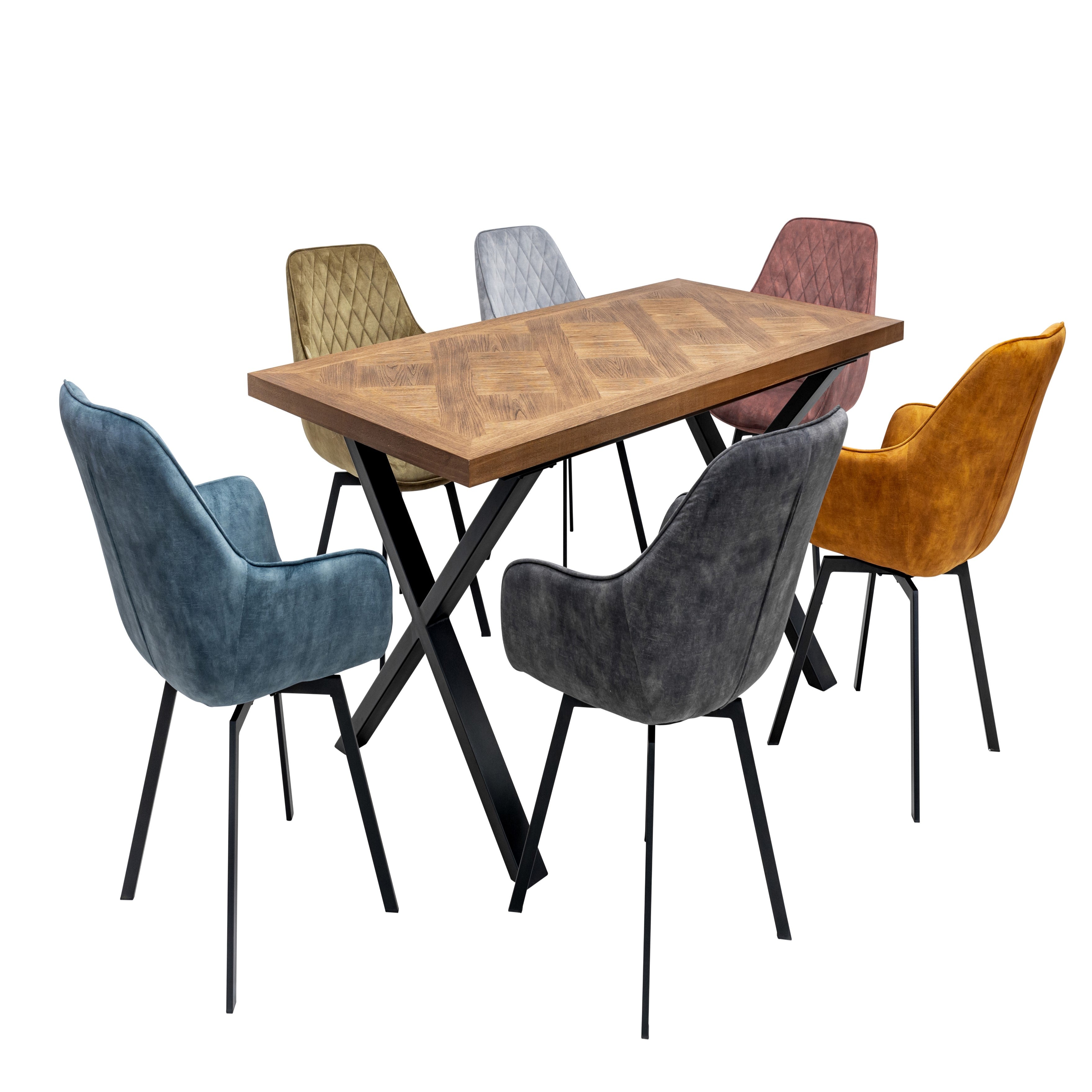 Lana medium elm veneer dining table with Chantilly pattern top