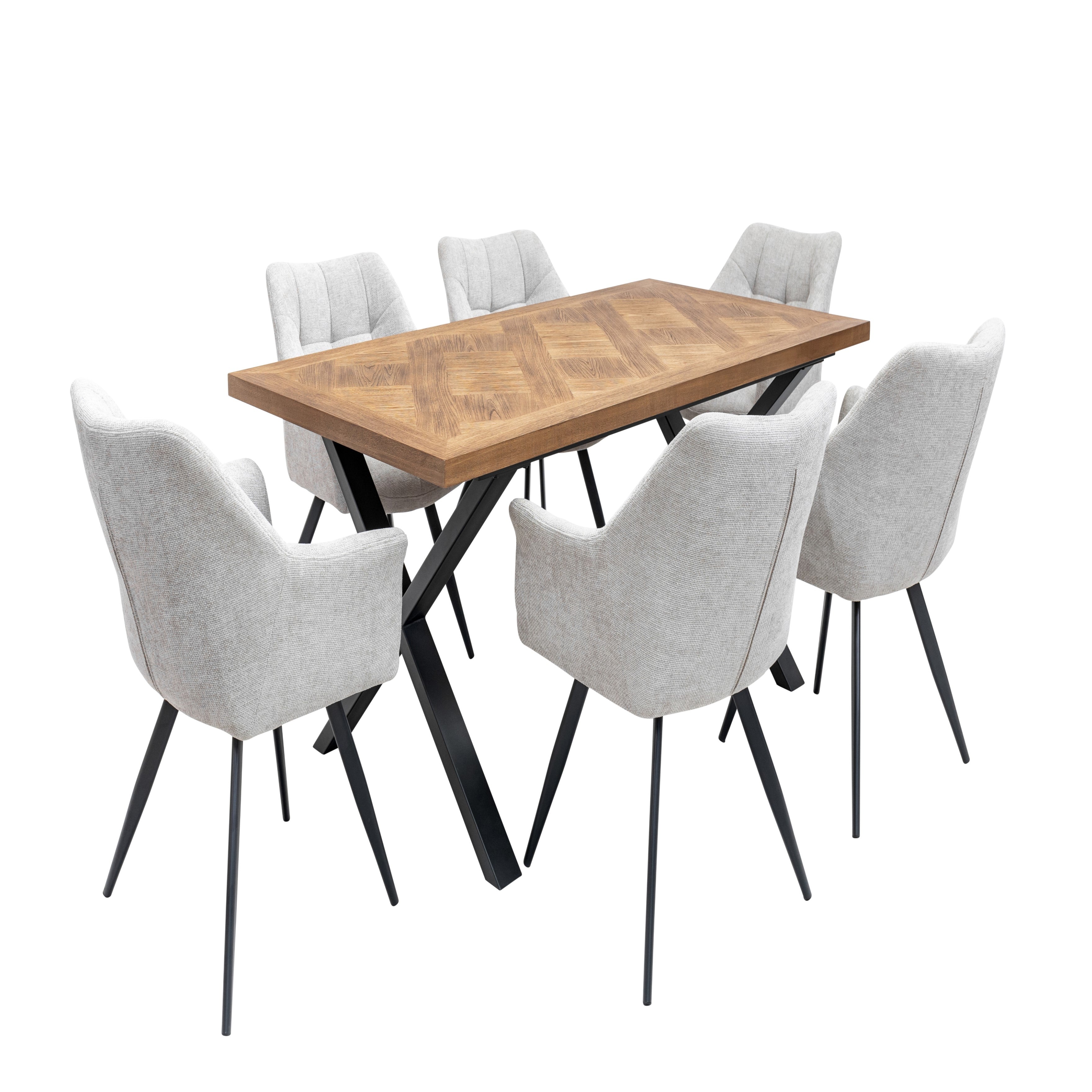 Lana medium elm veneer dining table with Chantilly pattern top