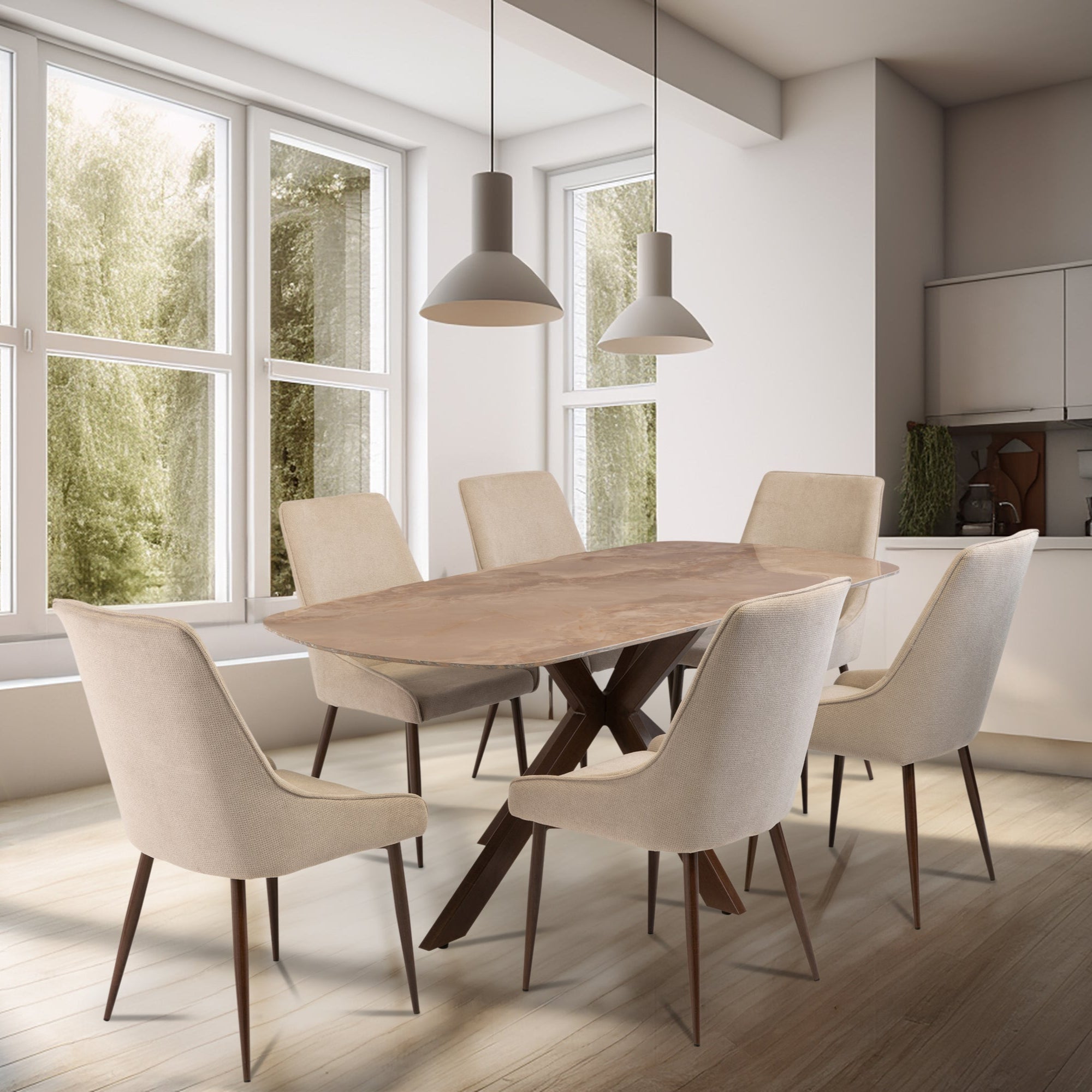Lee dining chair styled with a modern dining table