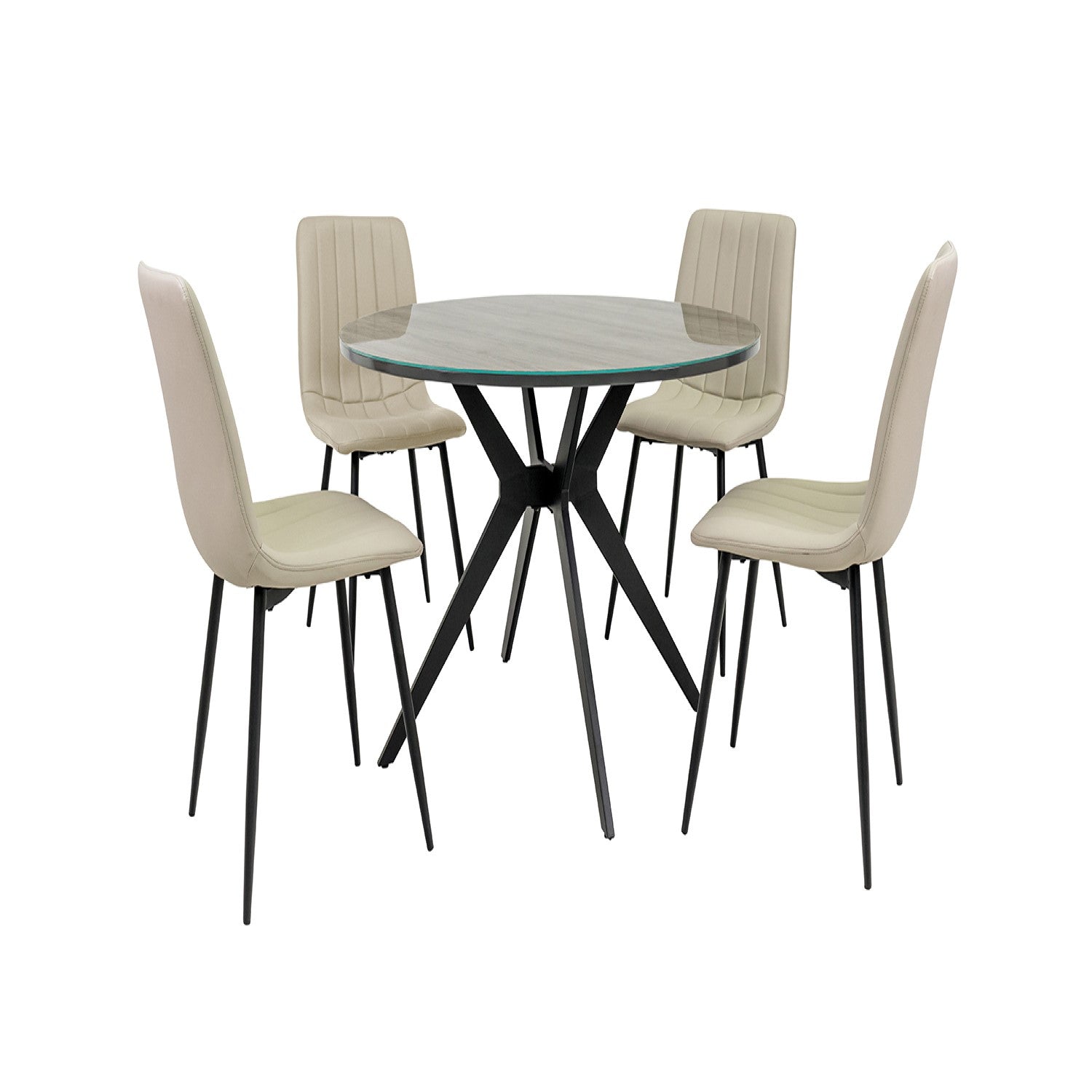 Mia dining table grey oak-look glass surface