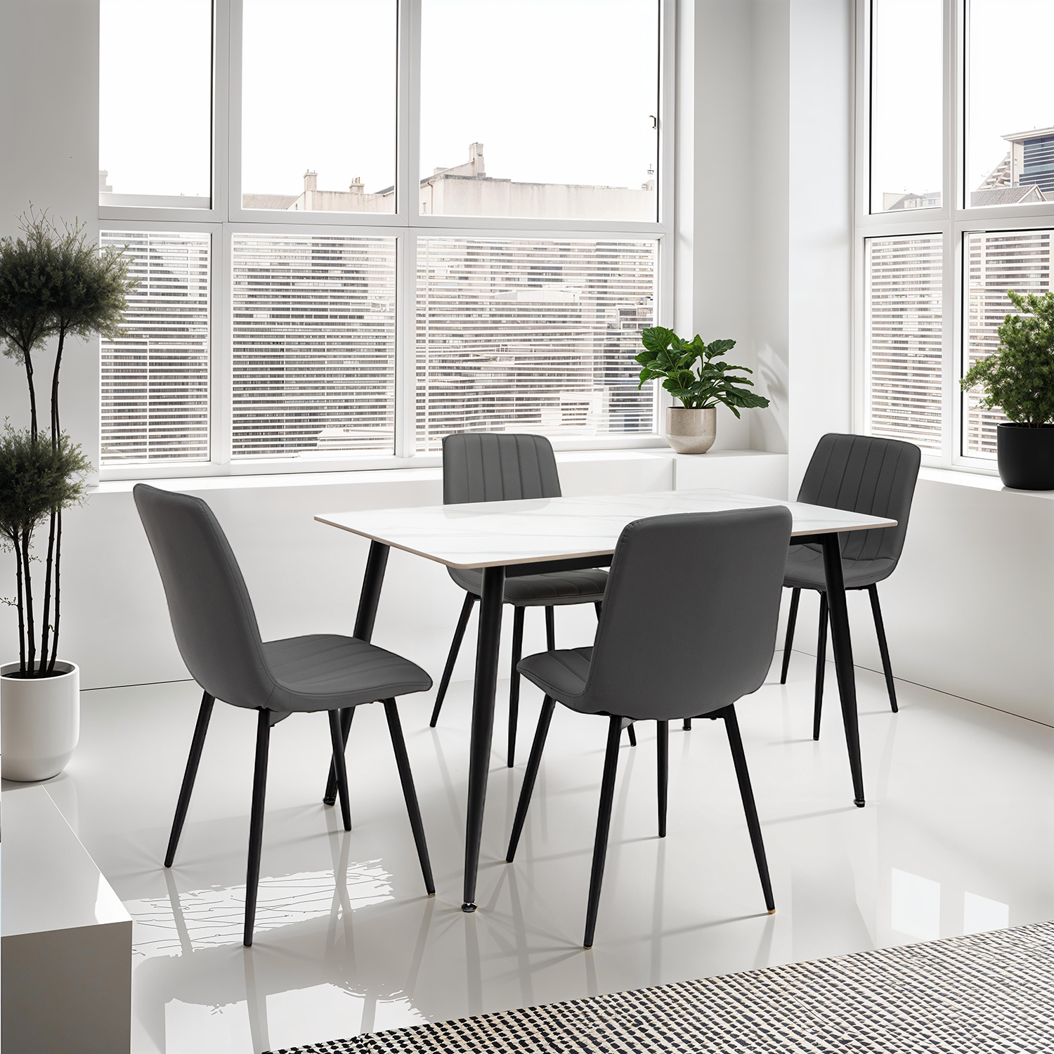 Modern rectangular dining table in snow white gloss finish