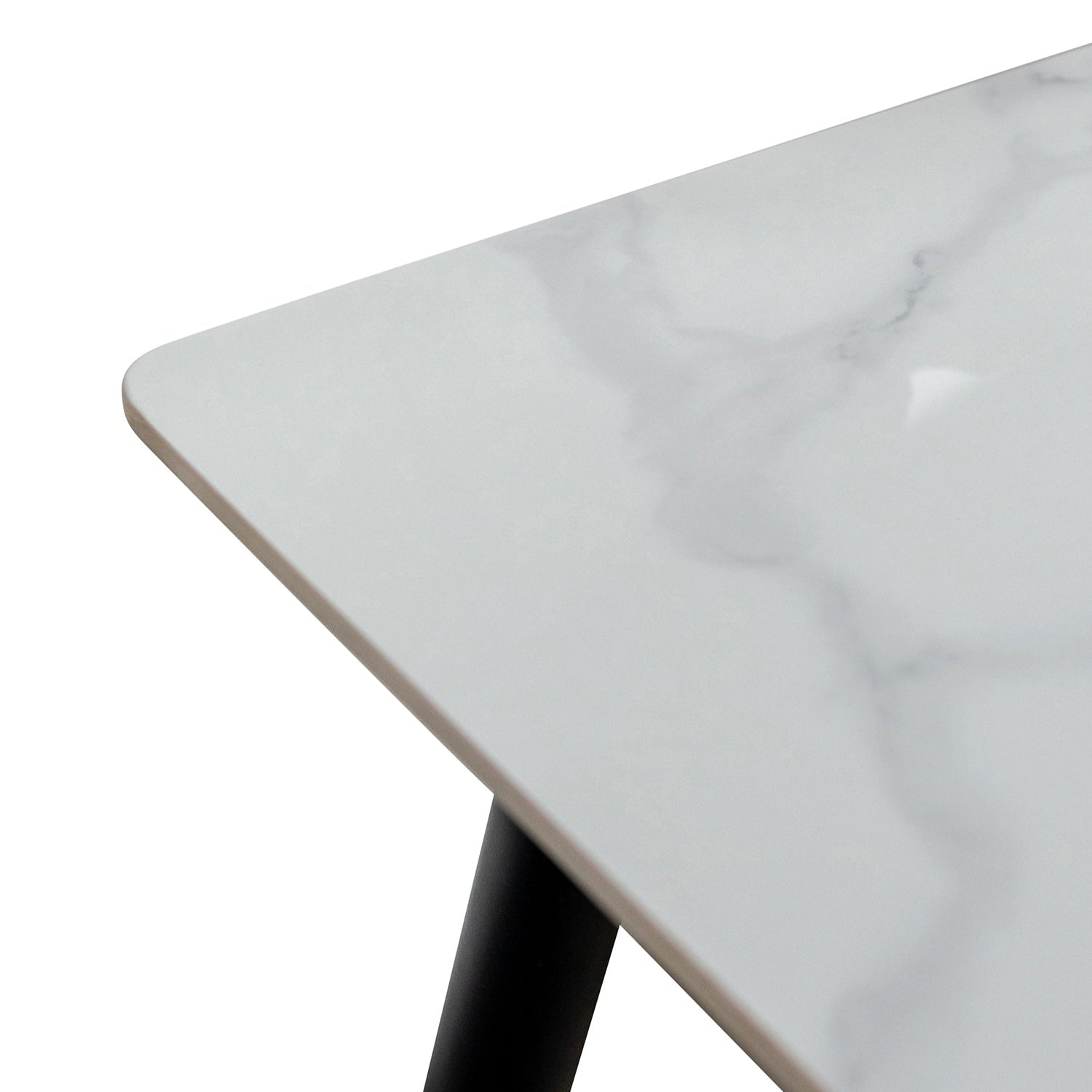 close up of dining table in snow white gloss finish