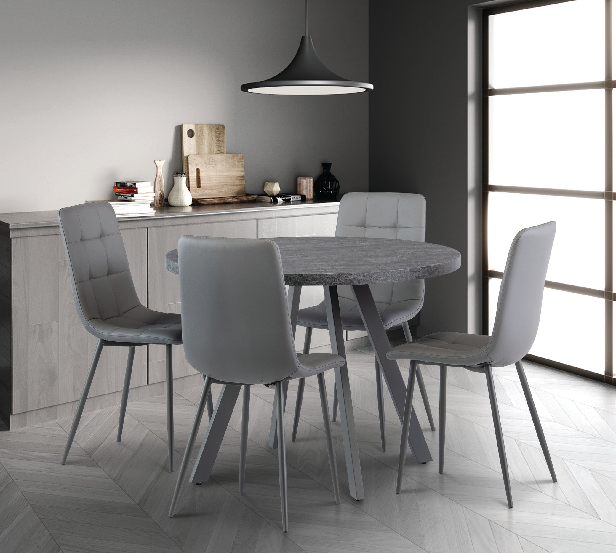 Savion 1.07m Round Dining Table - Dark Grey