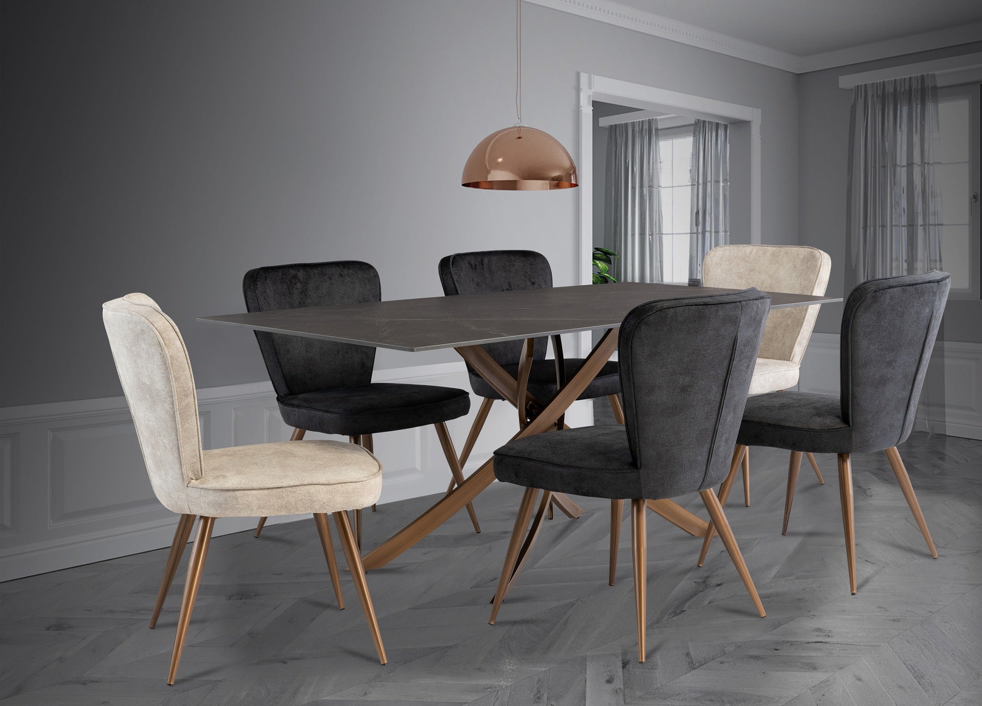 Rexlie Rexlie 1.8m Dining Table - Mooney Black / Brushed Brass Leg – Lc Living