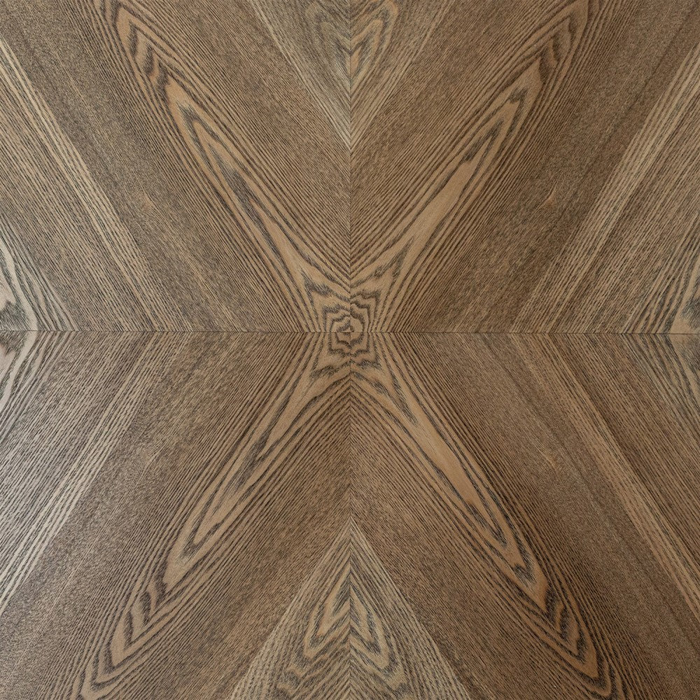 close up of symmetrical inlay design on Rory oak dining table
