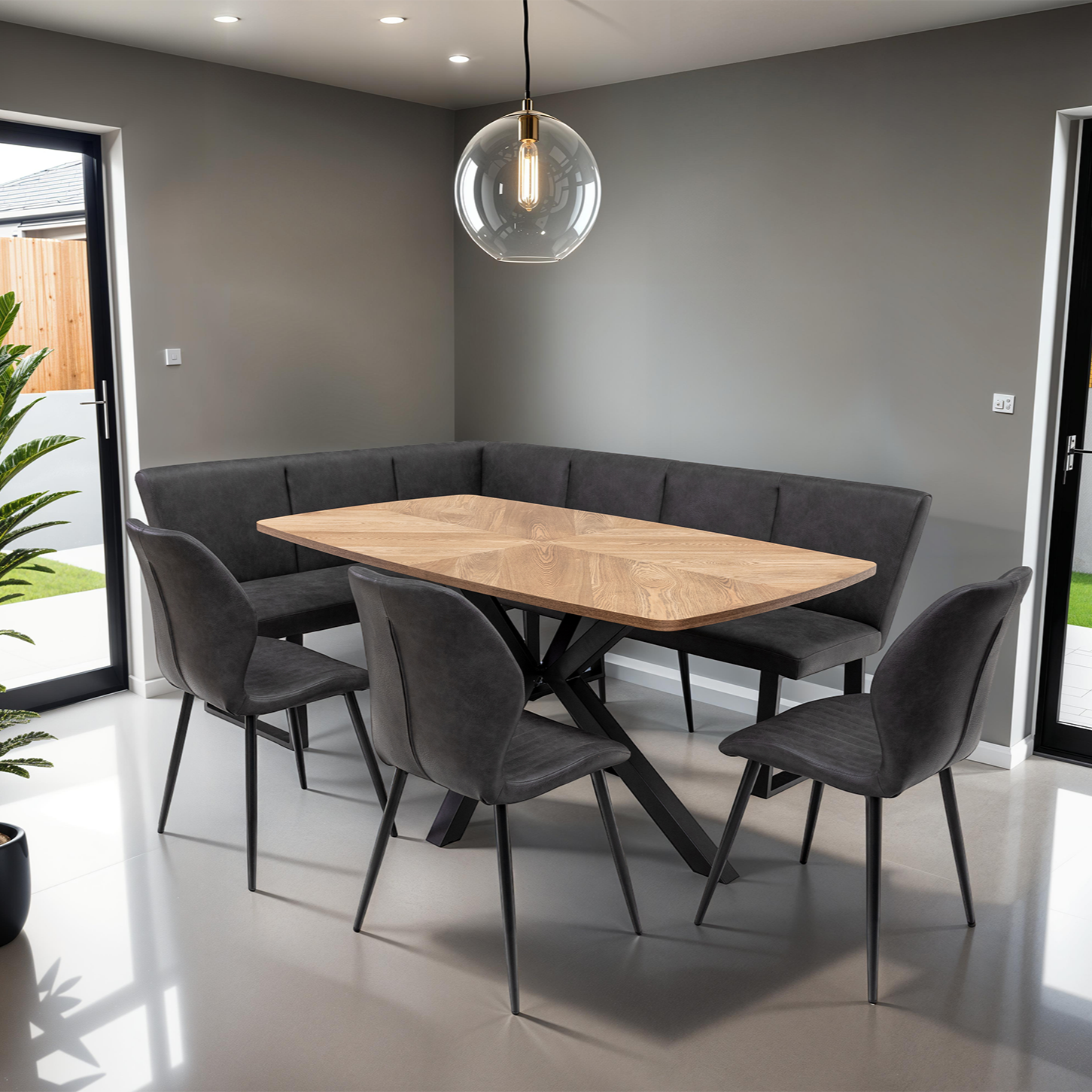  Symmetrical inlay design on Rory oak dining table