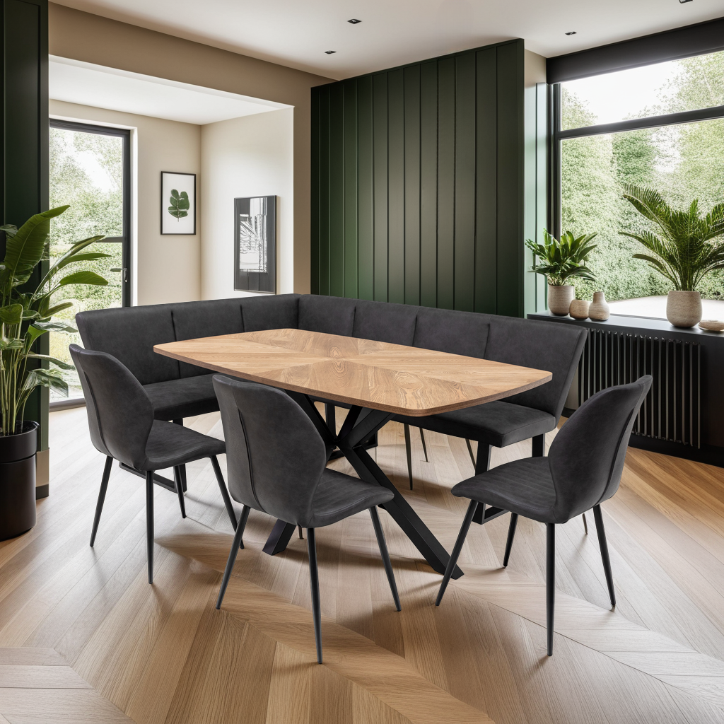  Symmetrical inlay design on Rory oak dining table