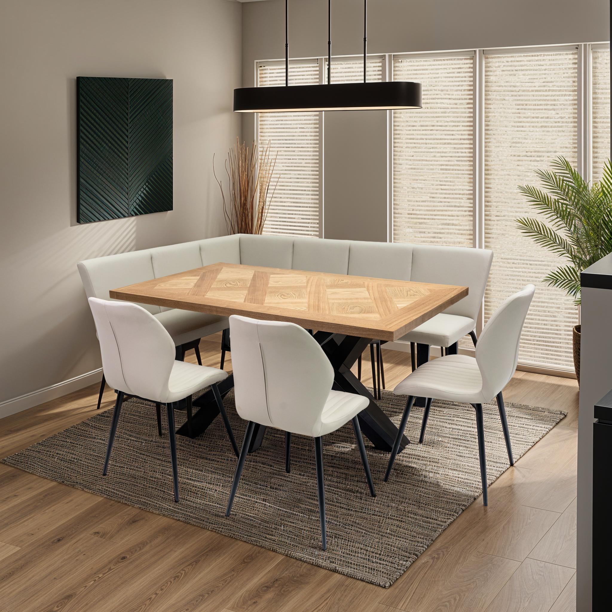 Symmetrical inlay design on Rory oak dining table