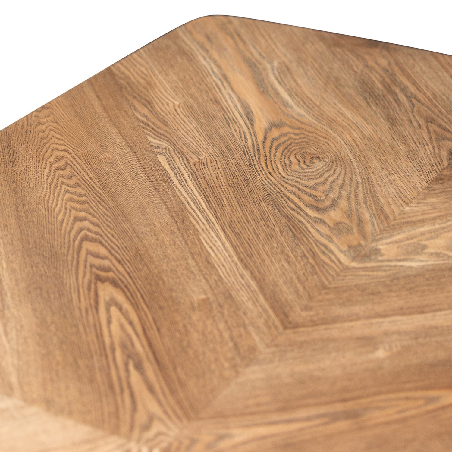 close up of symmetrical inlay design on Rory oak dining table