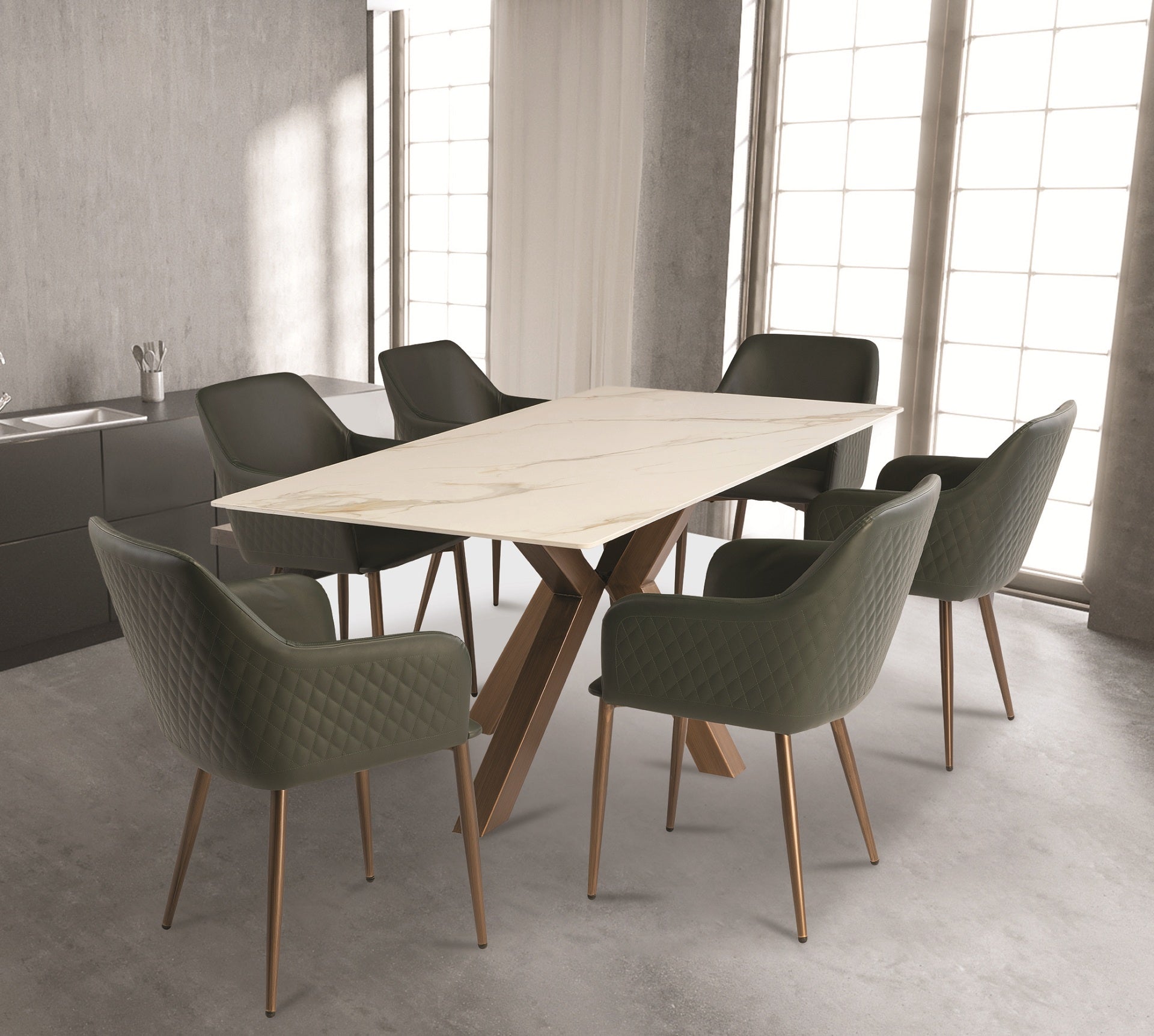 Sicily 1.8m Dining Table - Kass Gold / Brushed Brass Leg