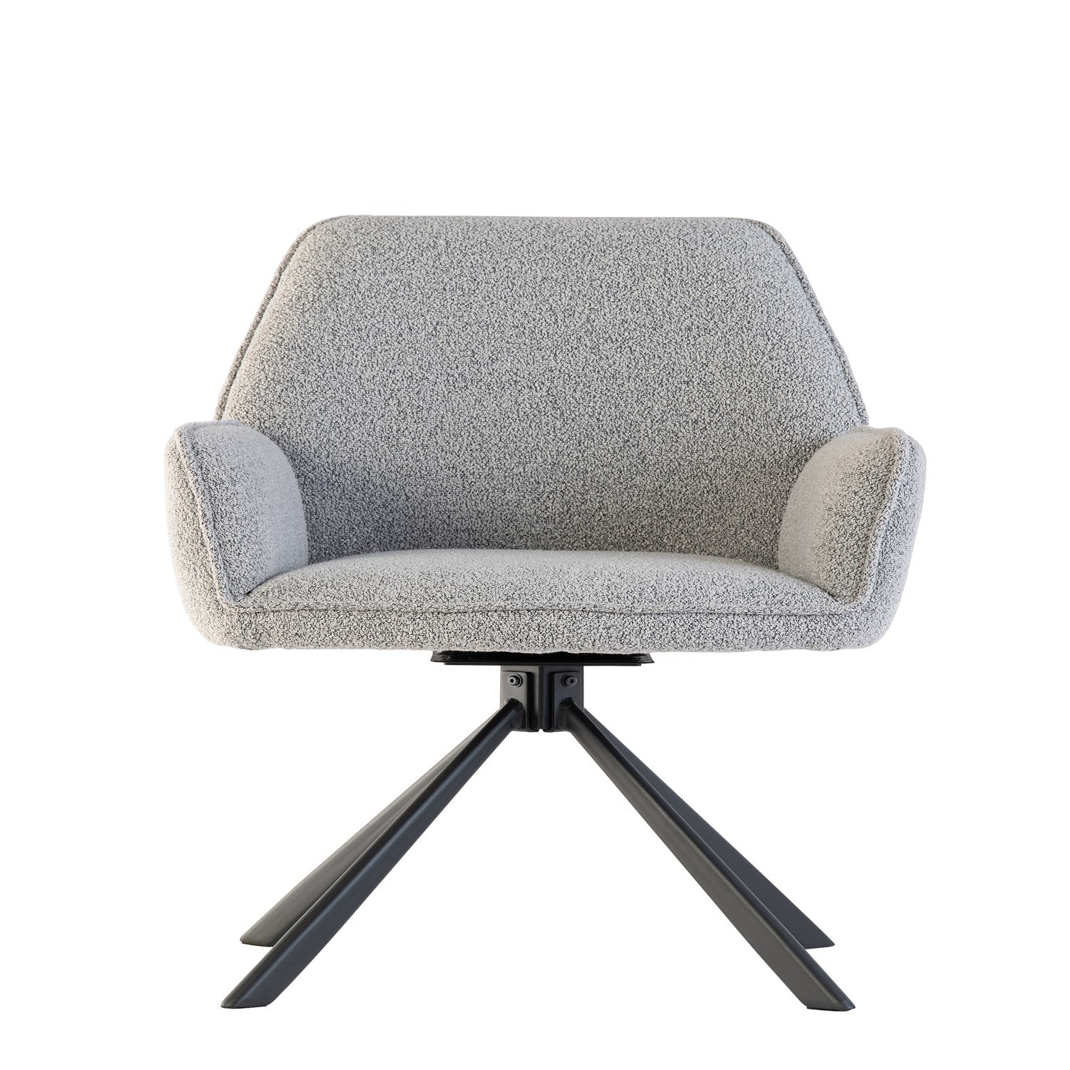 close-up of grey boucle fabric on Sean swivel chair