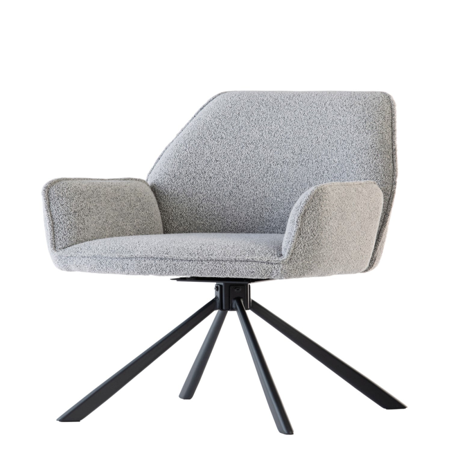 close-up of grey boucle fabric on Sean swivel chair