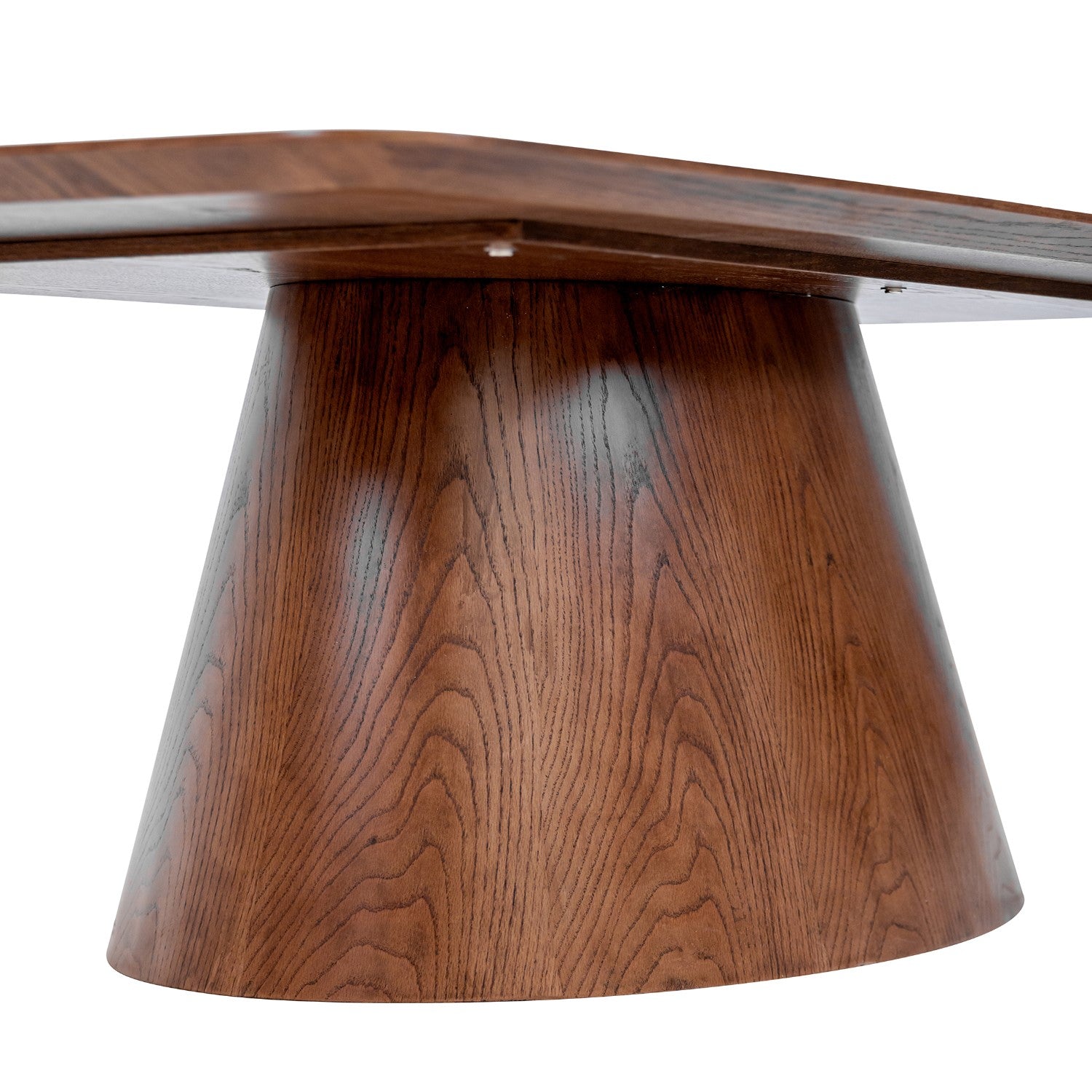 Zac chestnut oak veneer dining table with curved top and cylindrical base