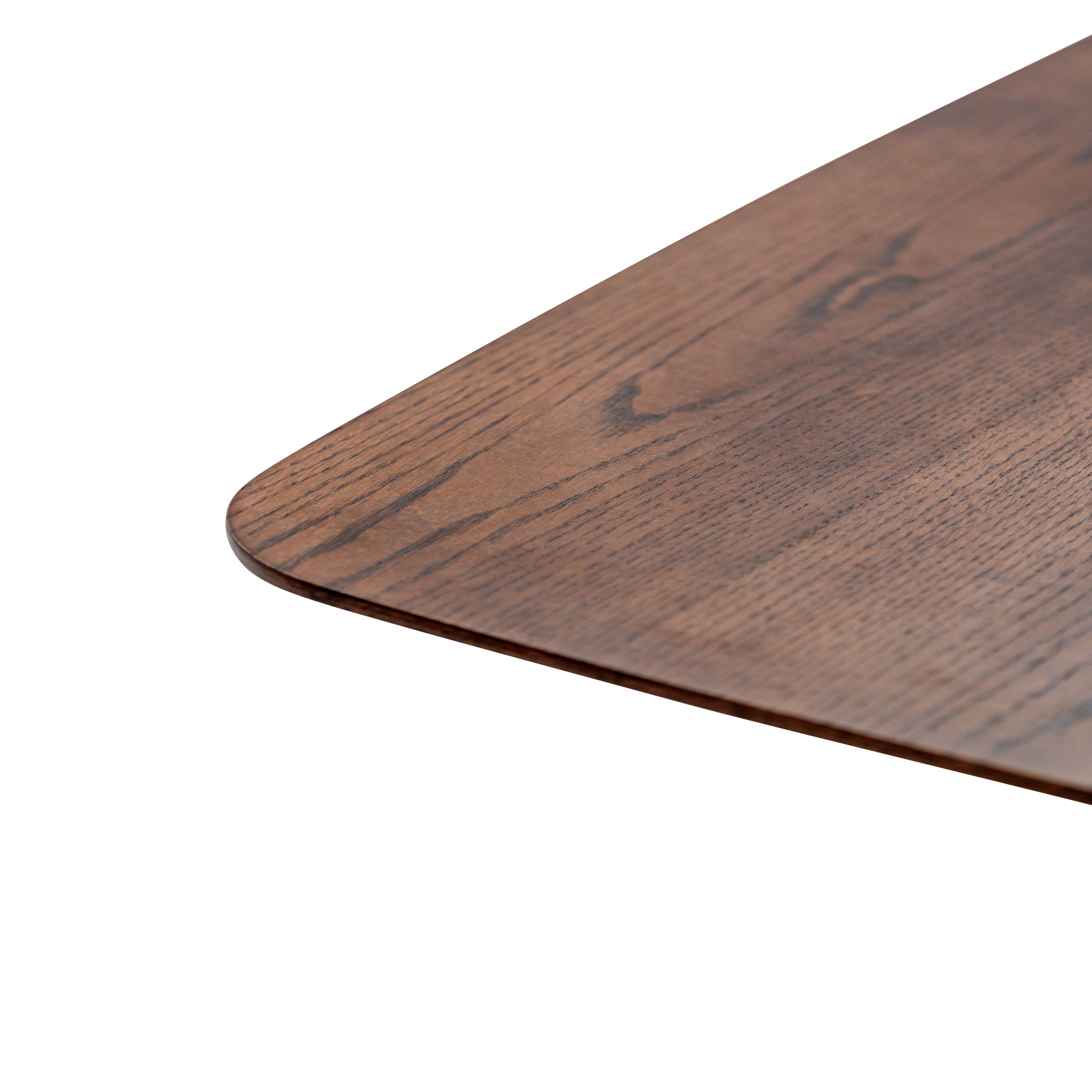 Zac chestnut oak veneer dining table with curved top and cylindrical base