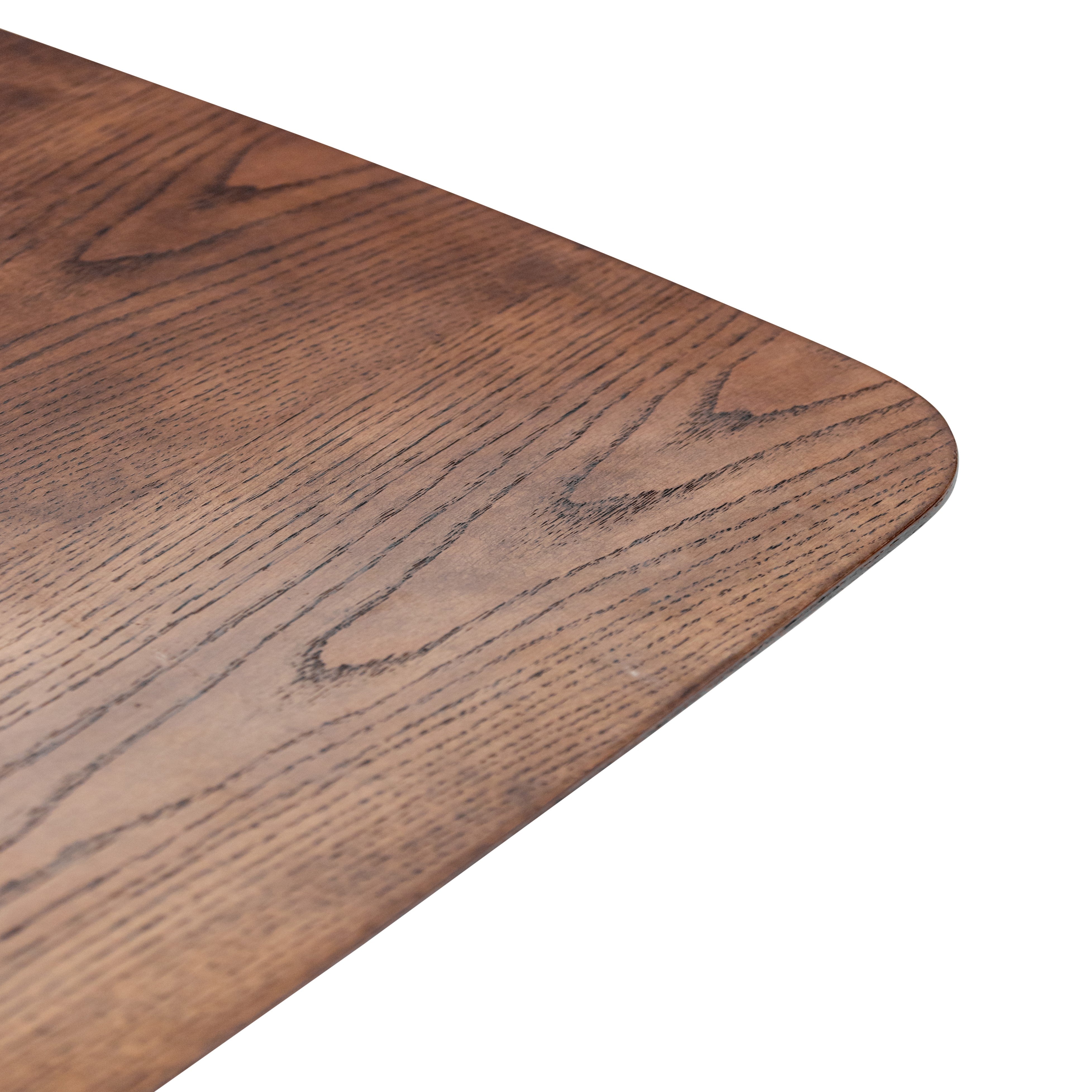 Zac chestnut oak veneer dining table with curved top and cylindrical base