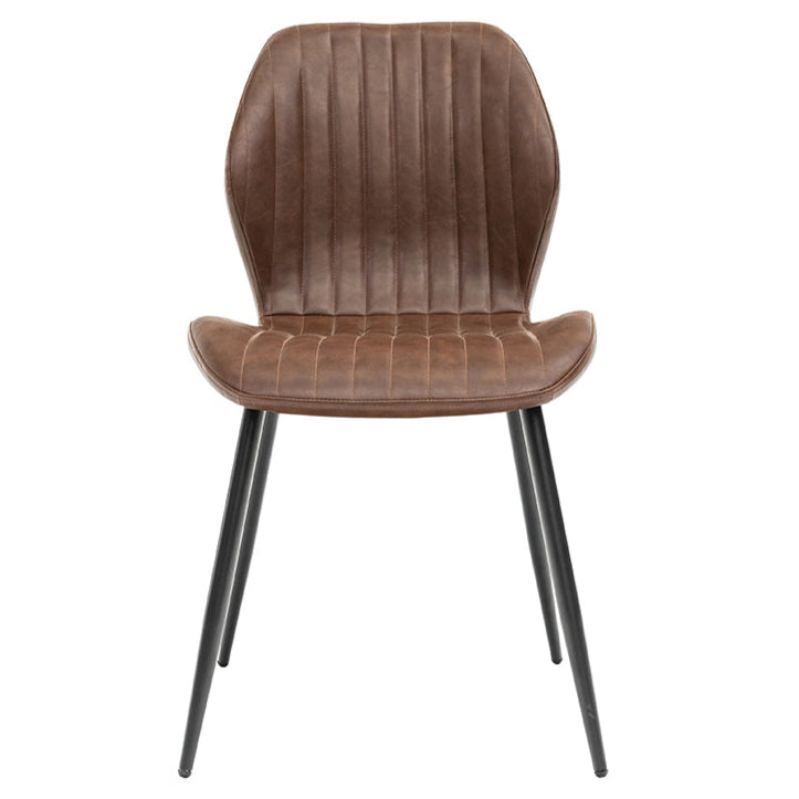 Zach antique faux leather dining chairs in tan with black legs
