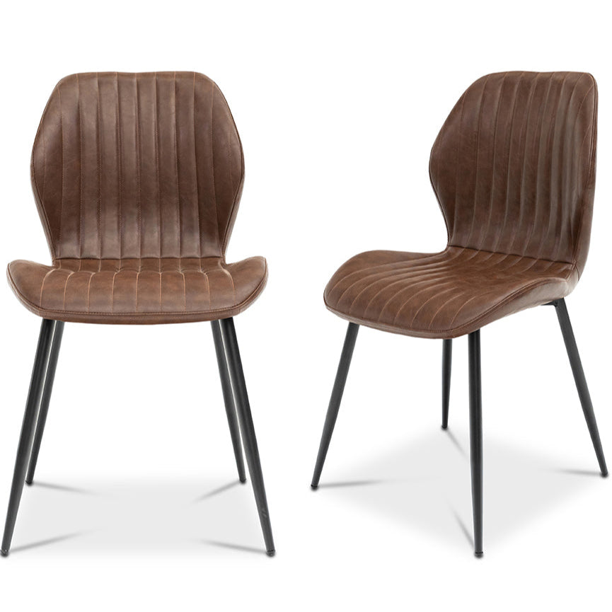 Zach antique faux leather dining chairs in tan with black legs