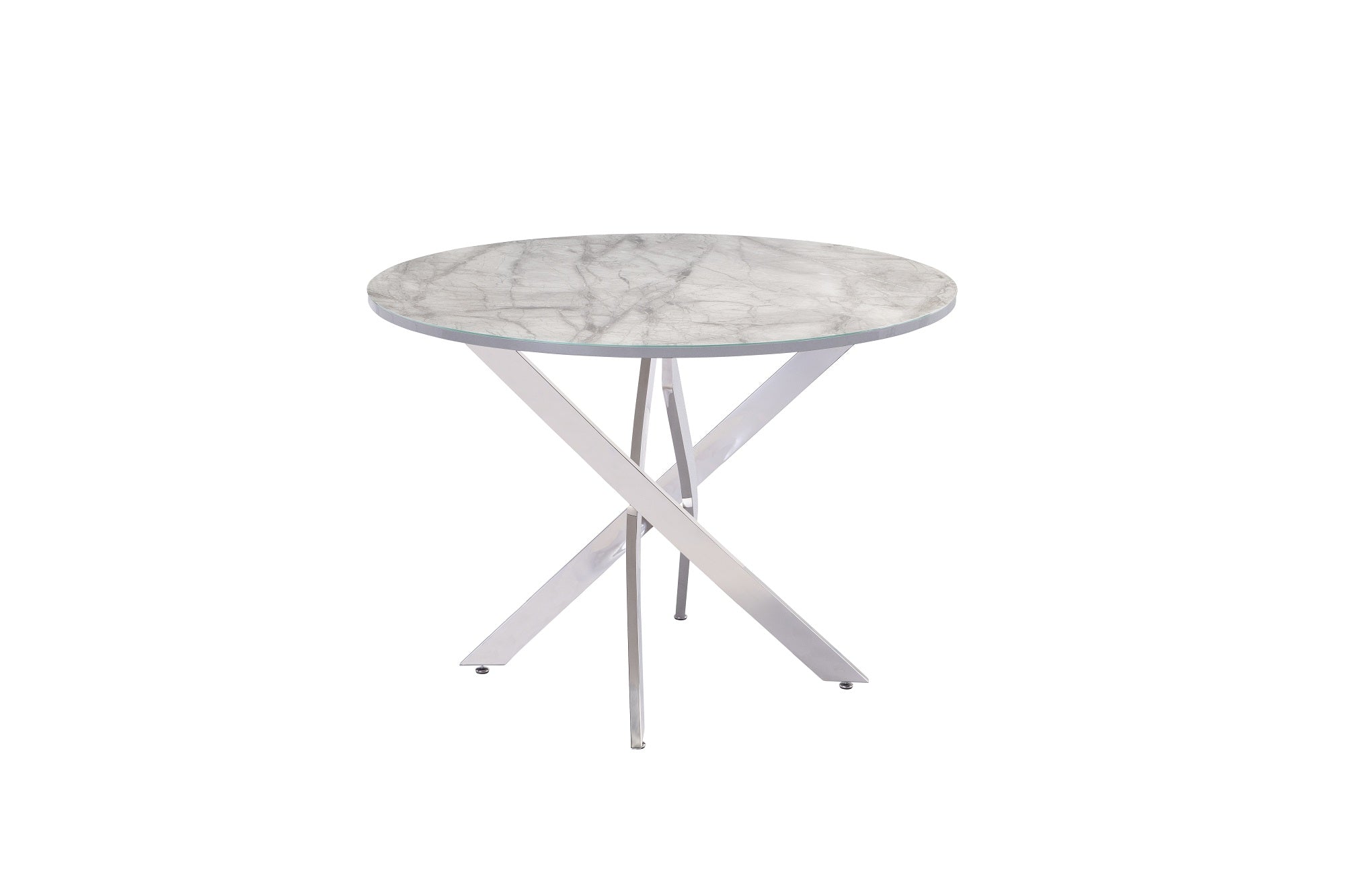 Aldeen Grey Marble/Chrome Leg 1.07m Round Dining Table