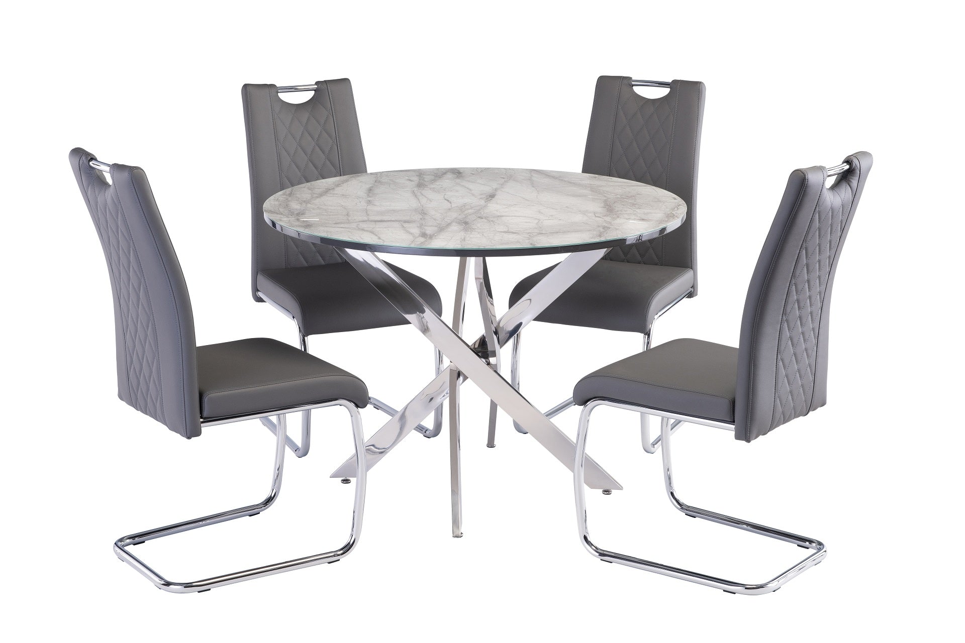 Aldeen Grey Marble/Chrome Leg 1.07m Round Dining Table