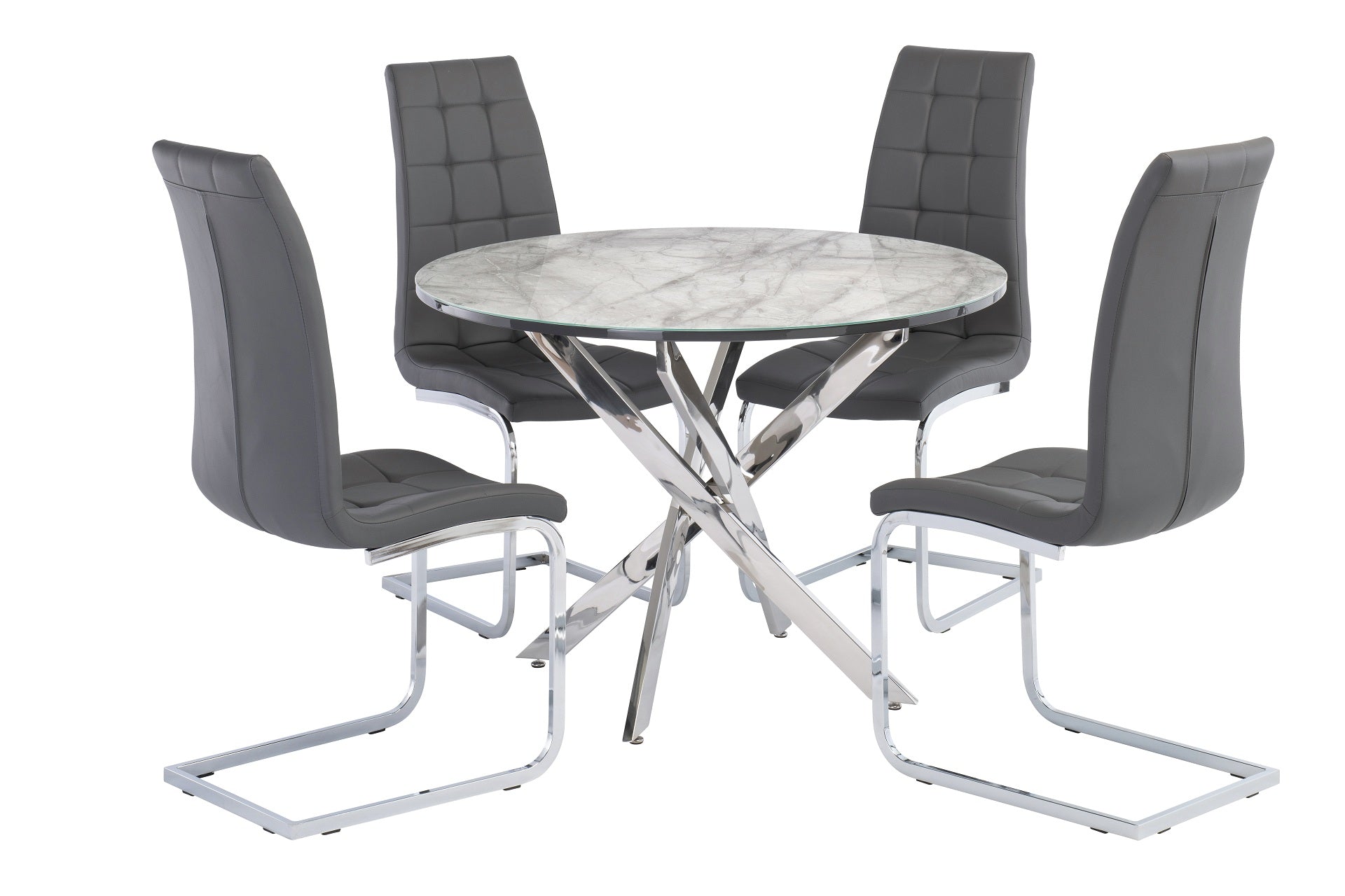 Aldeen Grey Marble/Chrome Leg 1.07m Round Dining Table