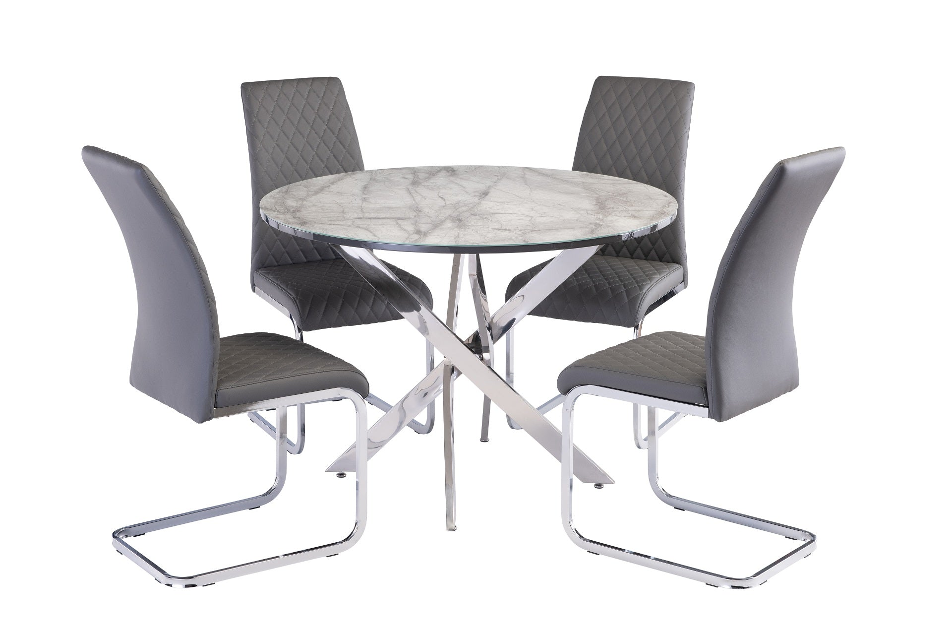 Aldeen Grey Marble/Chrome Leg 1.07m Round Dining Table