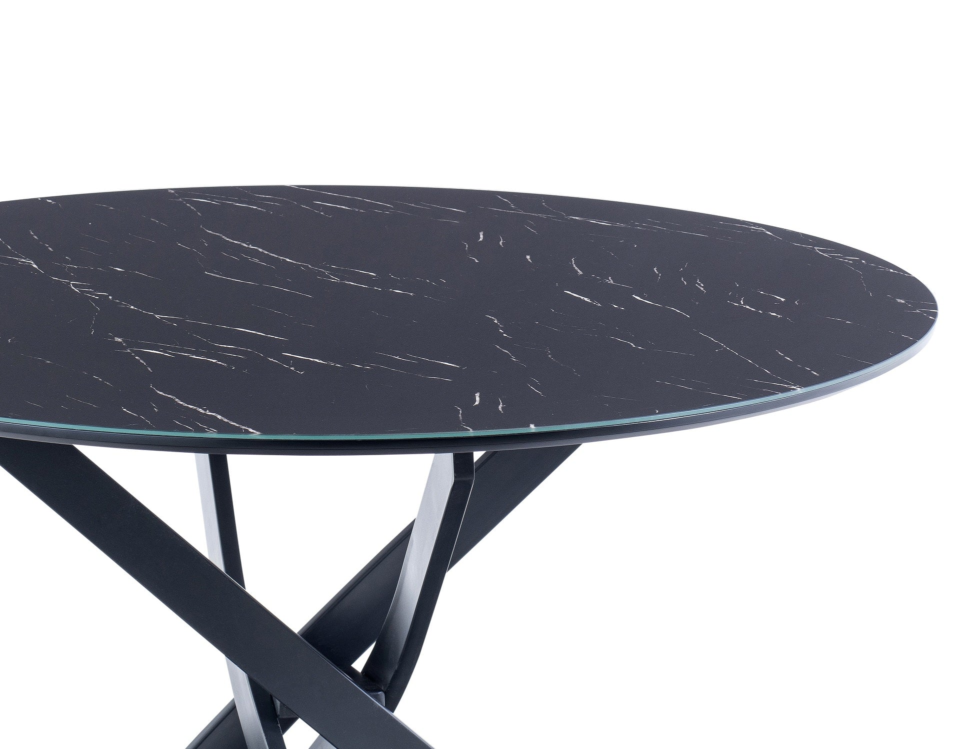 Ashley 1.2m Round Dining Table - Black Marble Glass / Black Leg