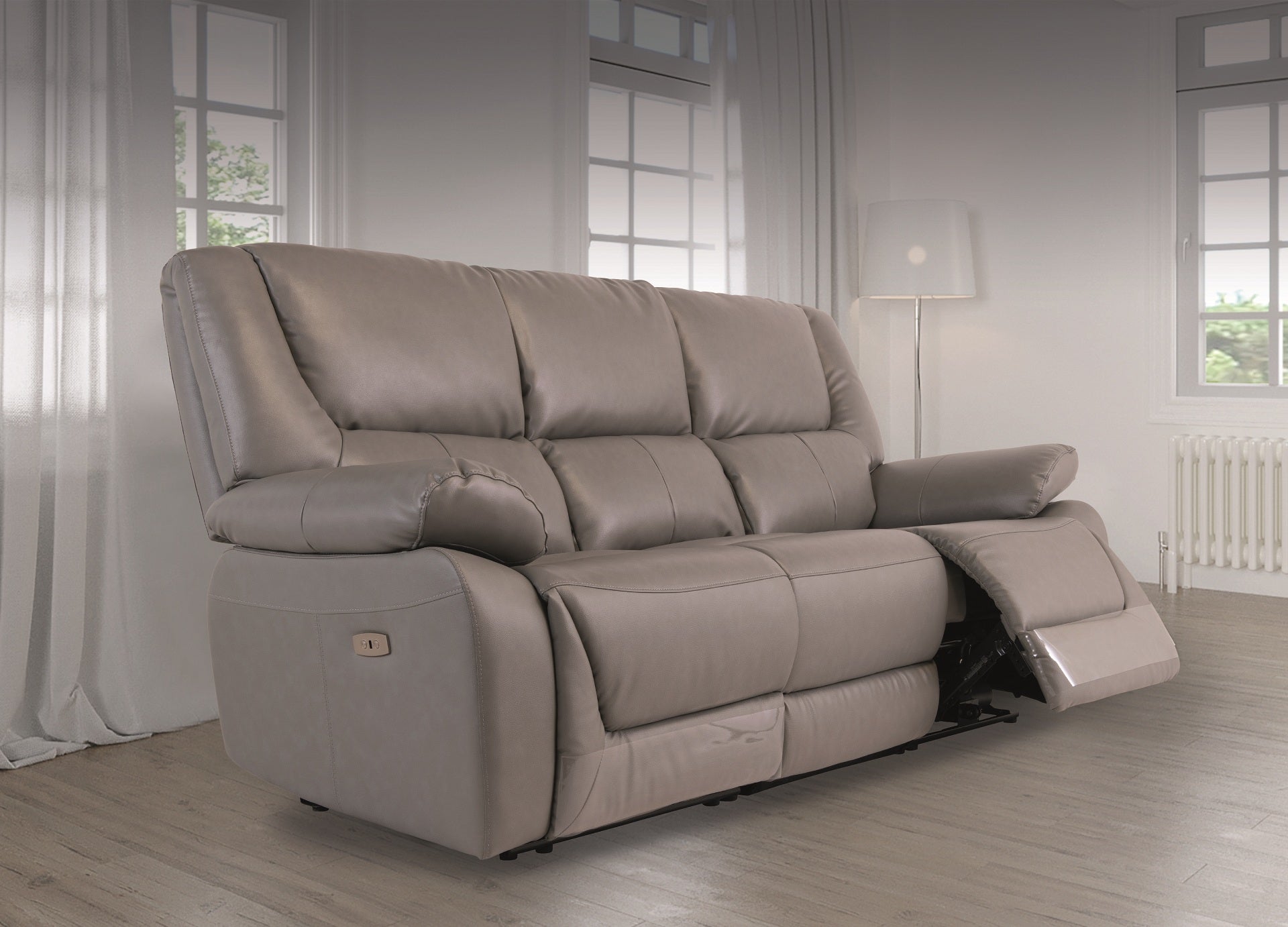 Darah Leather Electric 3 Seater Recliner - Grey