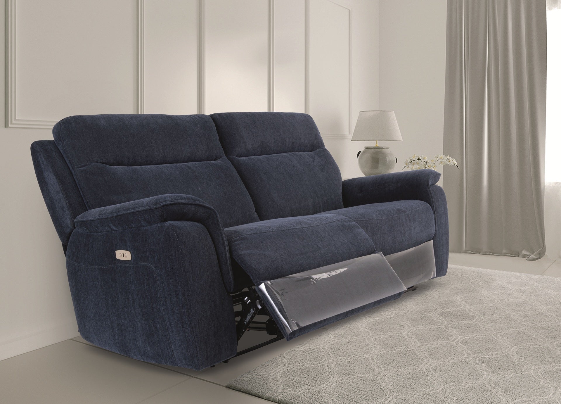 Hanna Fabric Electric 3 Seater Recliner - Blue