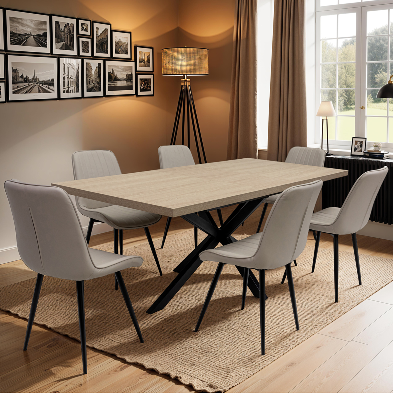 Jude 1.6m extending oak dining table with black X-frame base