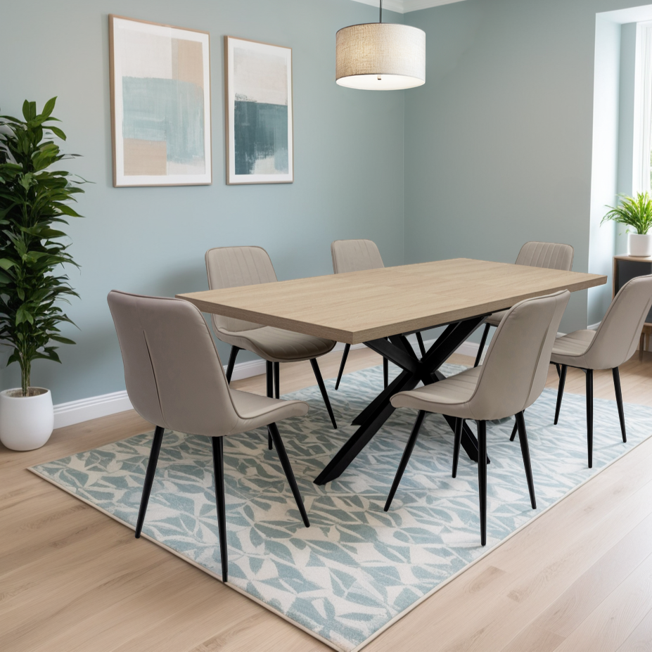 Jude 1.6m extending oak dining table with black X-frame base