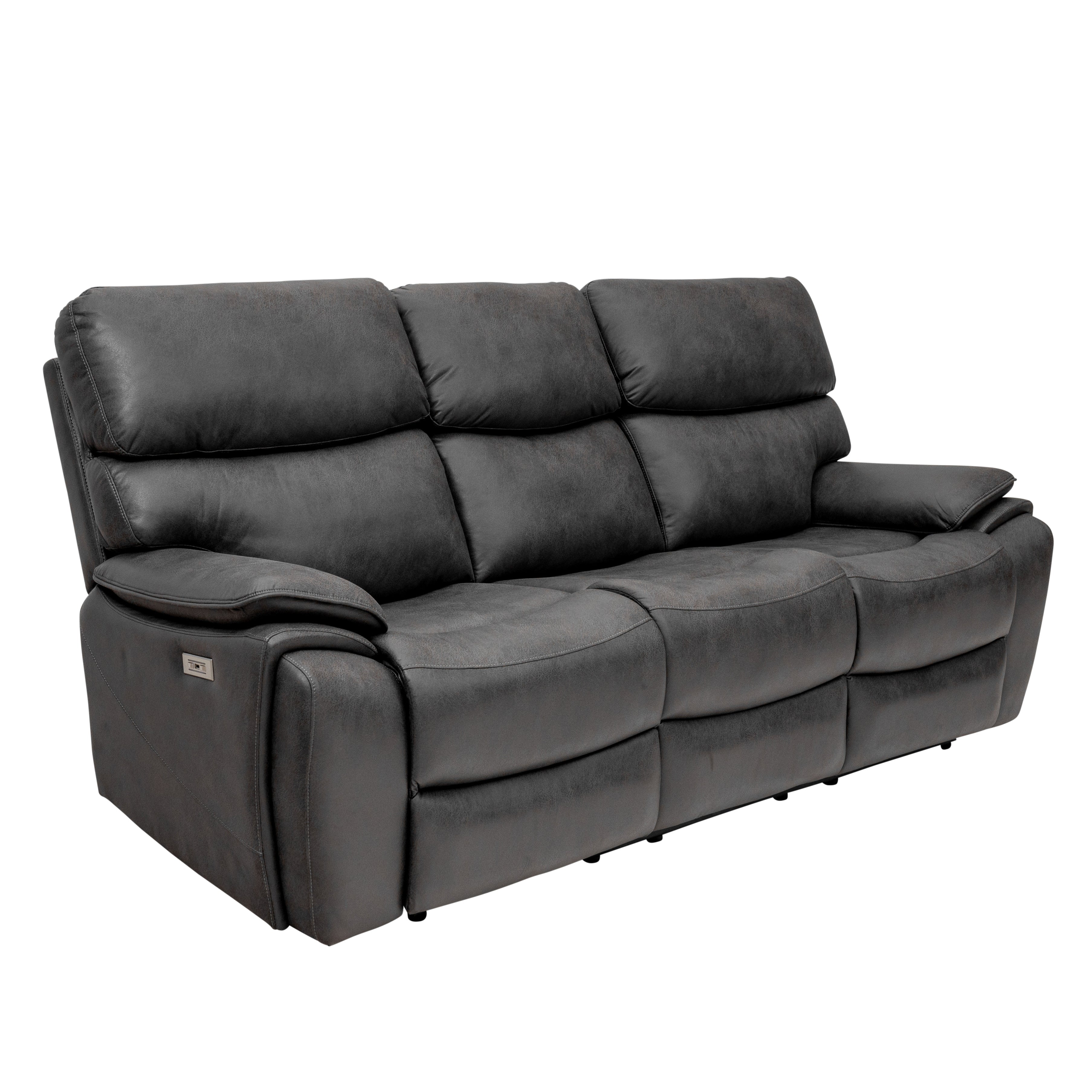 Levi 3 seater electric recliner sofa in charcoal plush fabric