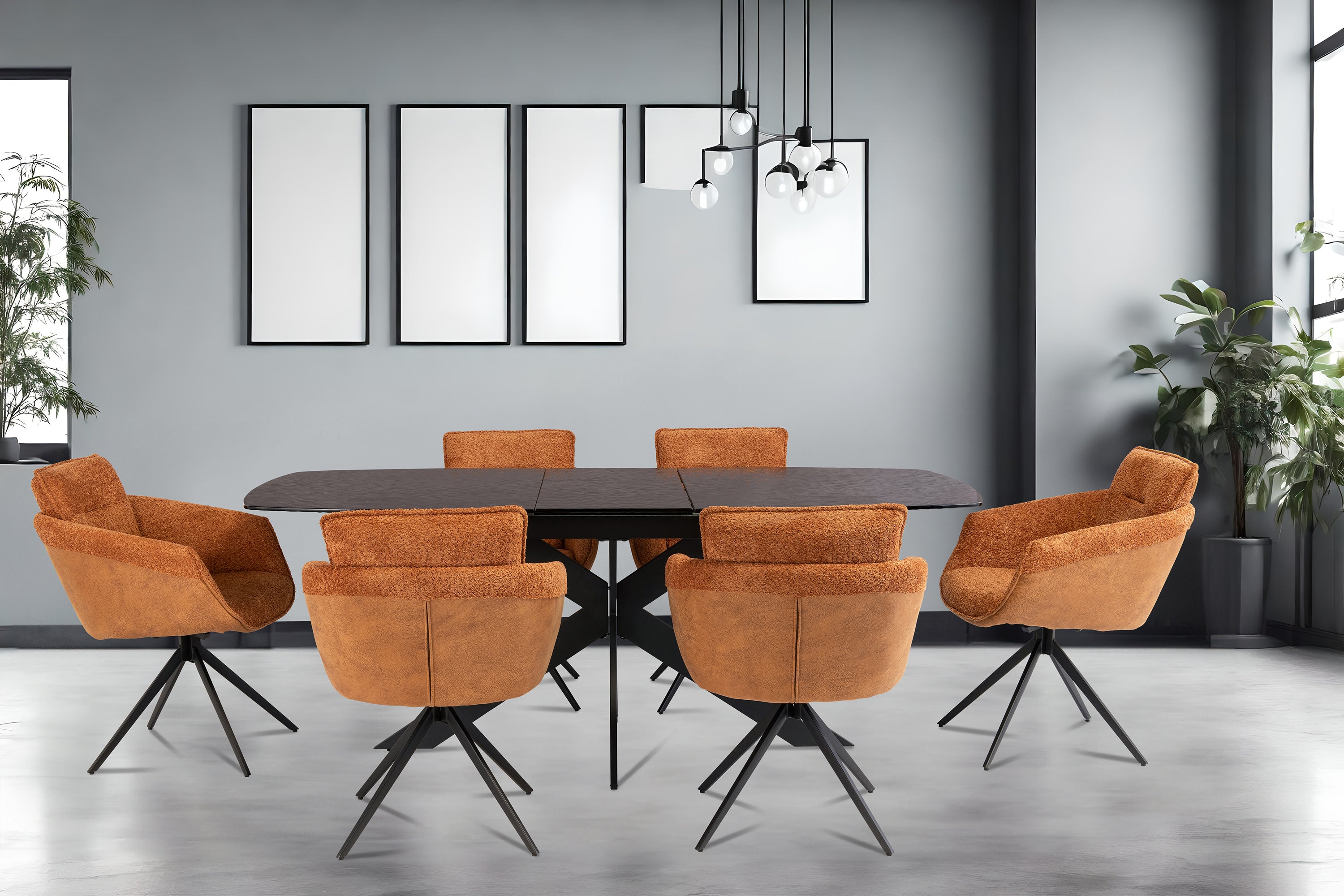 Napoli Dining Armchair - Rust Boucle / Fabric Mix (Pairs)