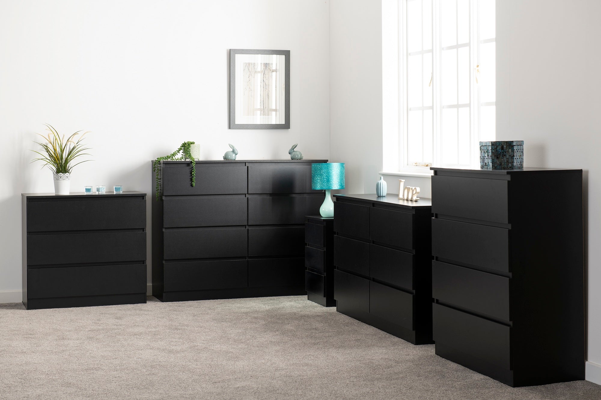 black nightstand with 3 drawers