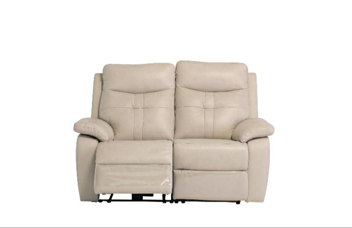 Sonia Leather Electric 2 Seater Recliner - Light Stone - USB Ports