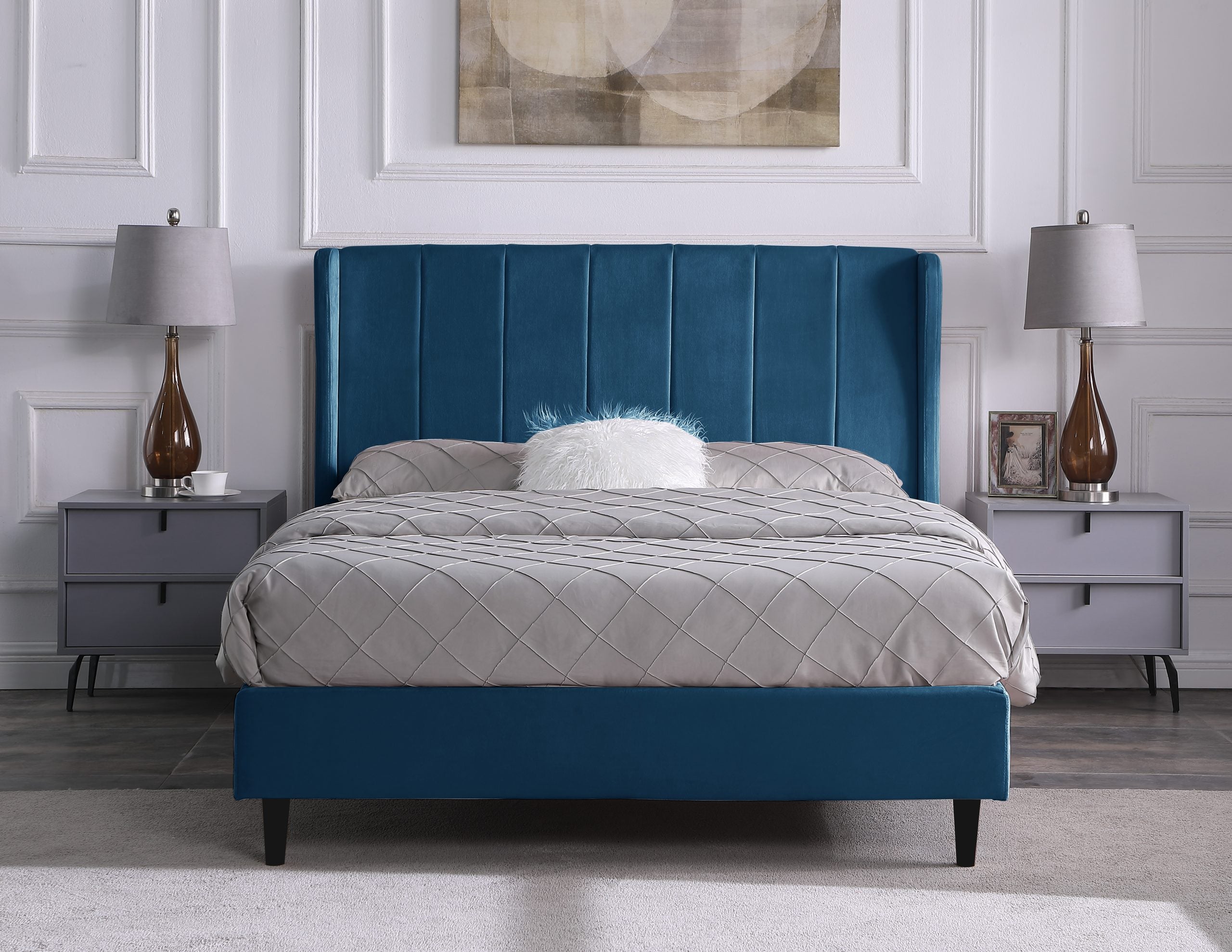 Amelia 4'6" Bed Blue Velvet Fabric
