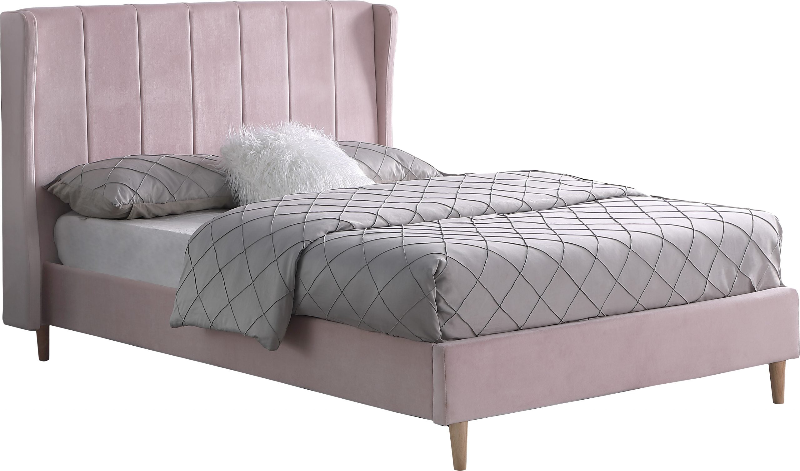 Amelia 5' Bed Pink Velvet Fabric